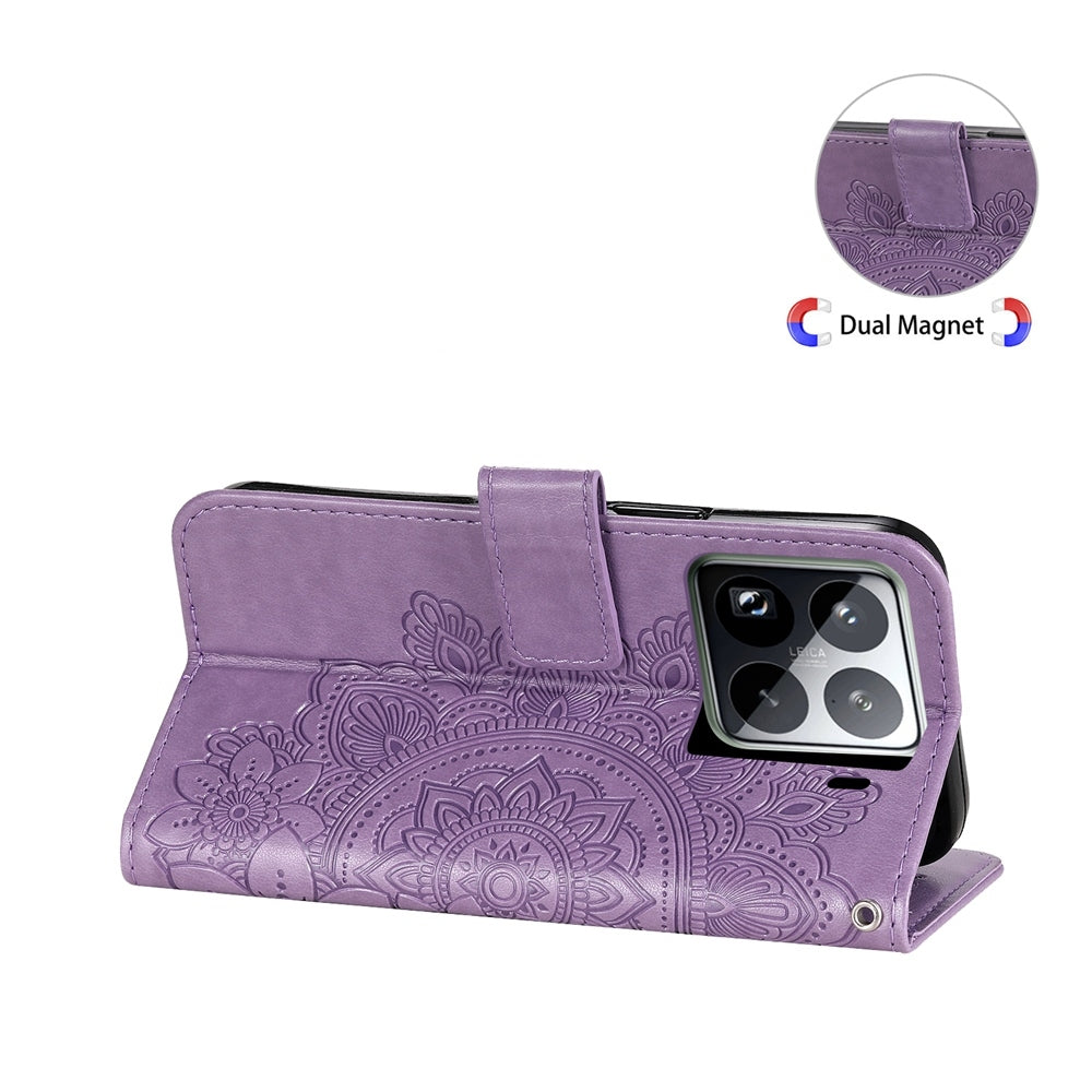 For Xiaomi 15 Pro Seven-petal Flowers Embossing Leather Phone Case(Light Purple)