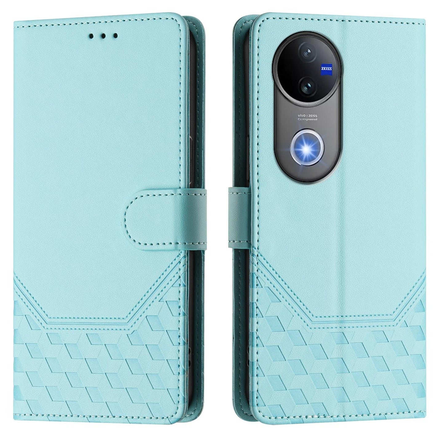For vivo V50 5G Global Honeycomb Embossing RFID Leather Phone Case(Mint Green)