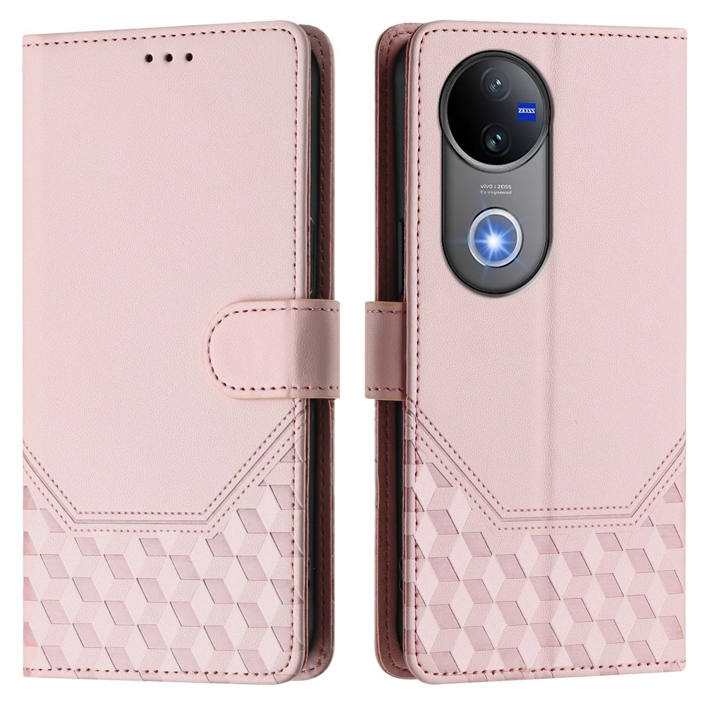 For vivo V50 5G Global Honeycomb Embossing RFID Leather Phone Case(Pink)