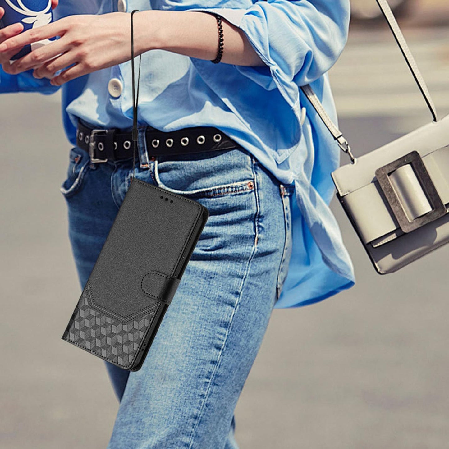 For vivo V50 5G Global Honeycomb Embossing RFID Leather Phone Case(Black)