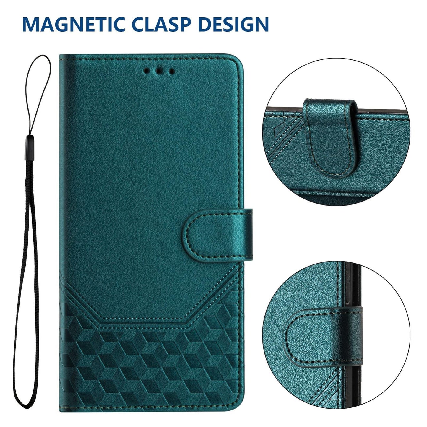 For vivo V50 5G Global Honeycomb Embossing RFID Leather Phone Case(Peacock Green)
