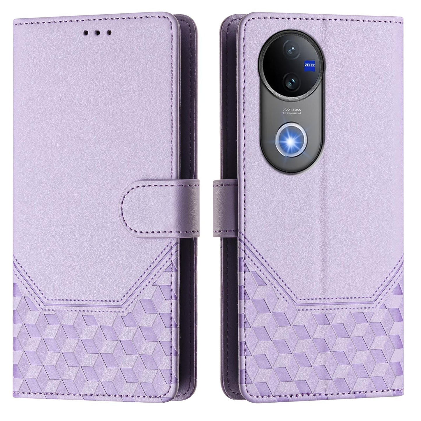 For vivo V50 5G Global Honeycomb Embossing RFID Leather Phone Case(Light Purple)