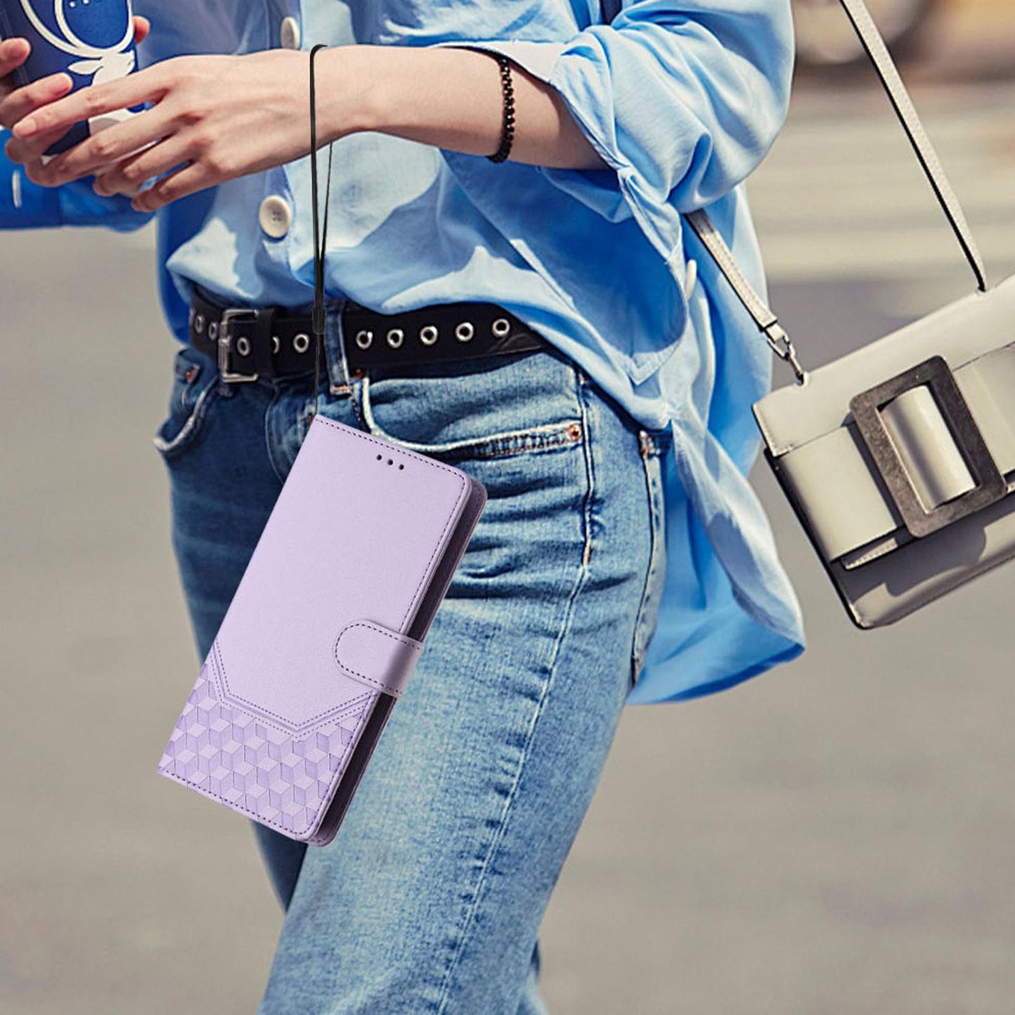 For vivo V50 5G Global Honeycomb Embossing RFID Leather Phone Case(Light Purple)