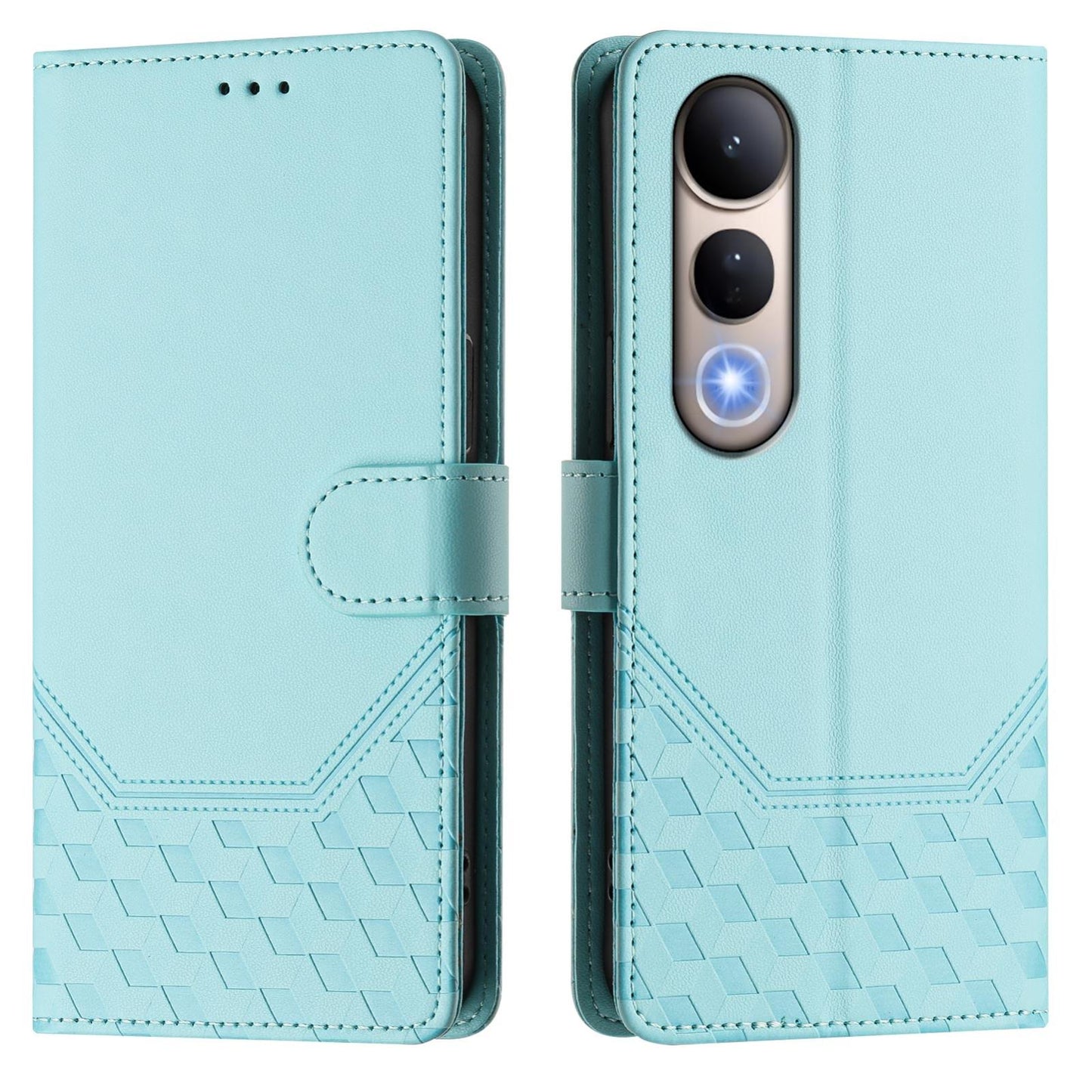 For vivo V50 Lite 5G Honeycomb Embossing RFID Leather Phone Case(Mint Green)