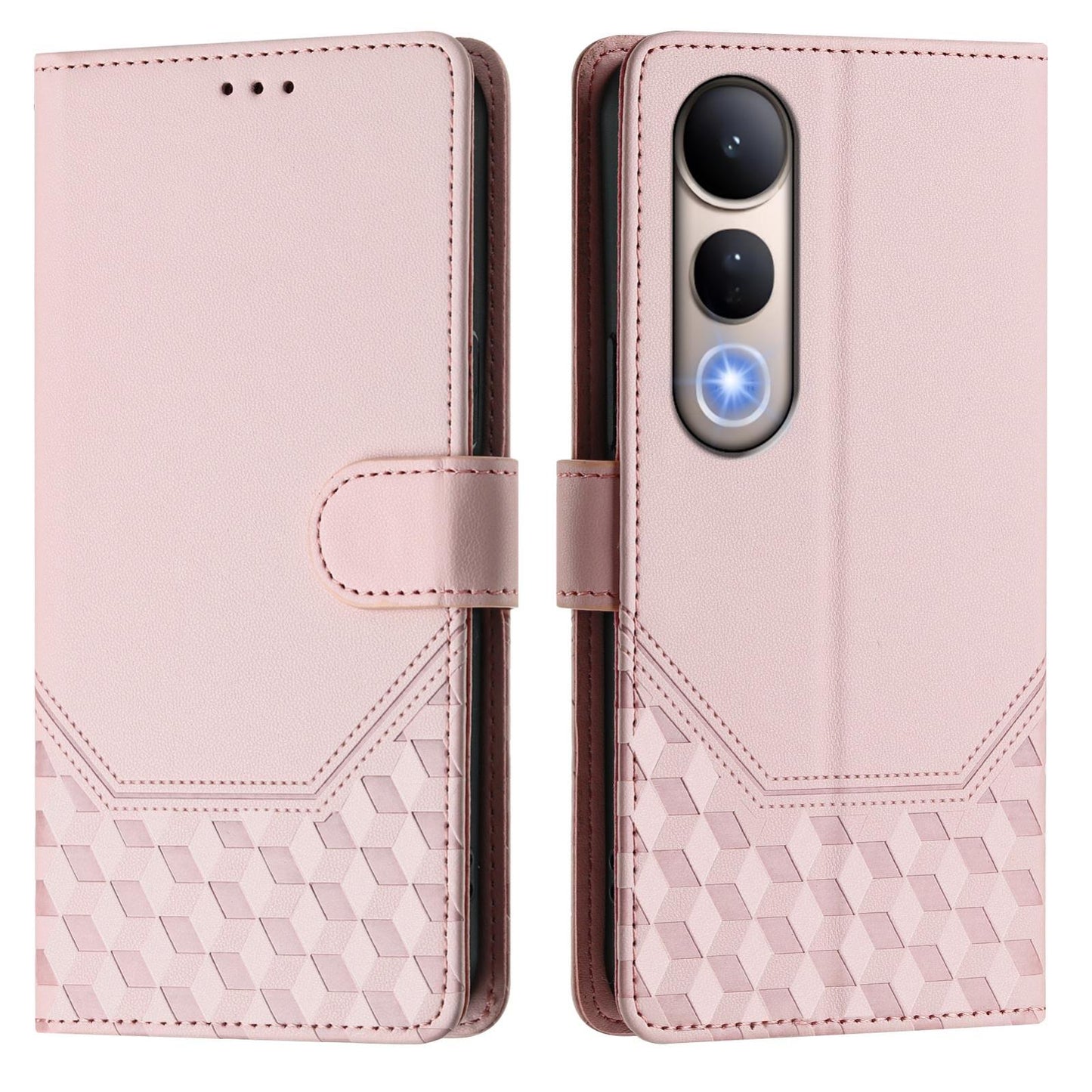 For vivo V50 Lite 5G Honeycomb Embossing RFID Leather Phone Case(Pink)