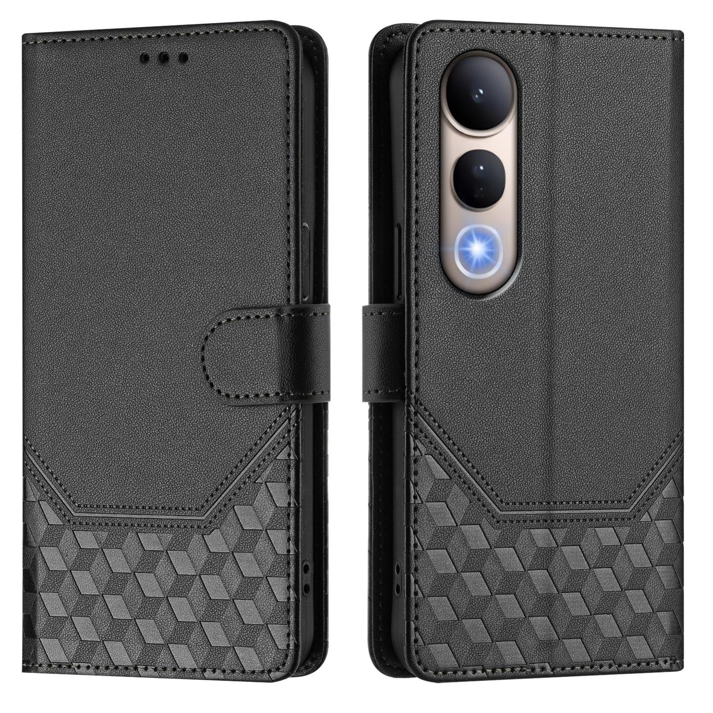 For vivo V50 Lite 5G Honeycomb Embossing RFID Leather Phone Case(Black)