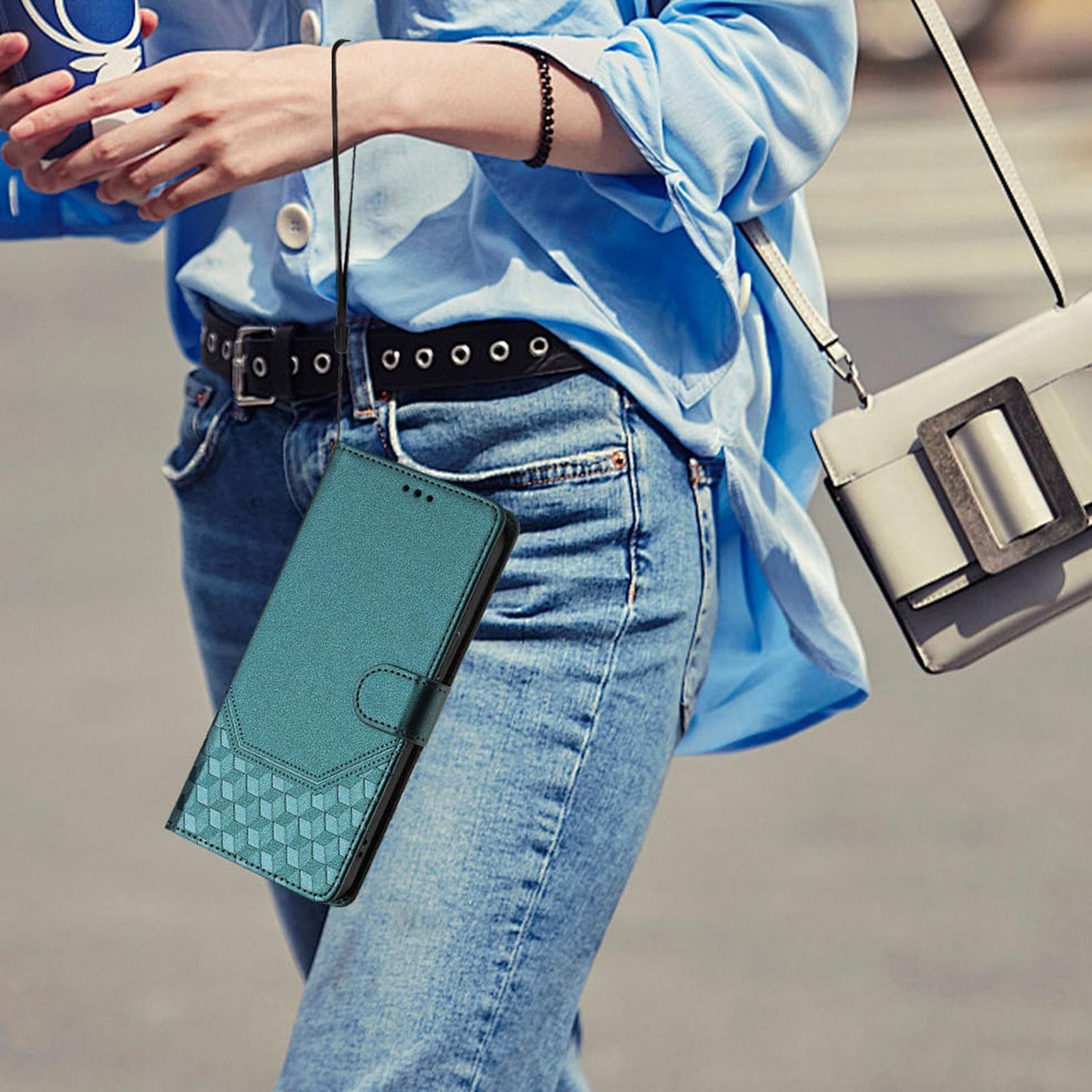 For vivo V50 Lite 5G Honeycomb Embossing RFID Leather Phone Case(Peacock Green)