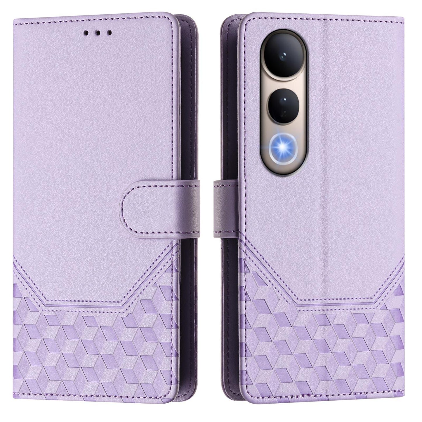 For vivo V50 Lite 5G Honeycomb Embossing RFID Leather Phone Case(Light Purple)