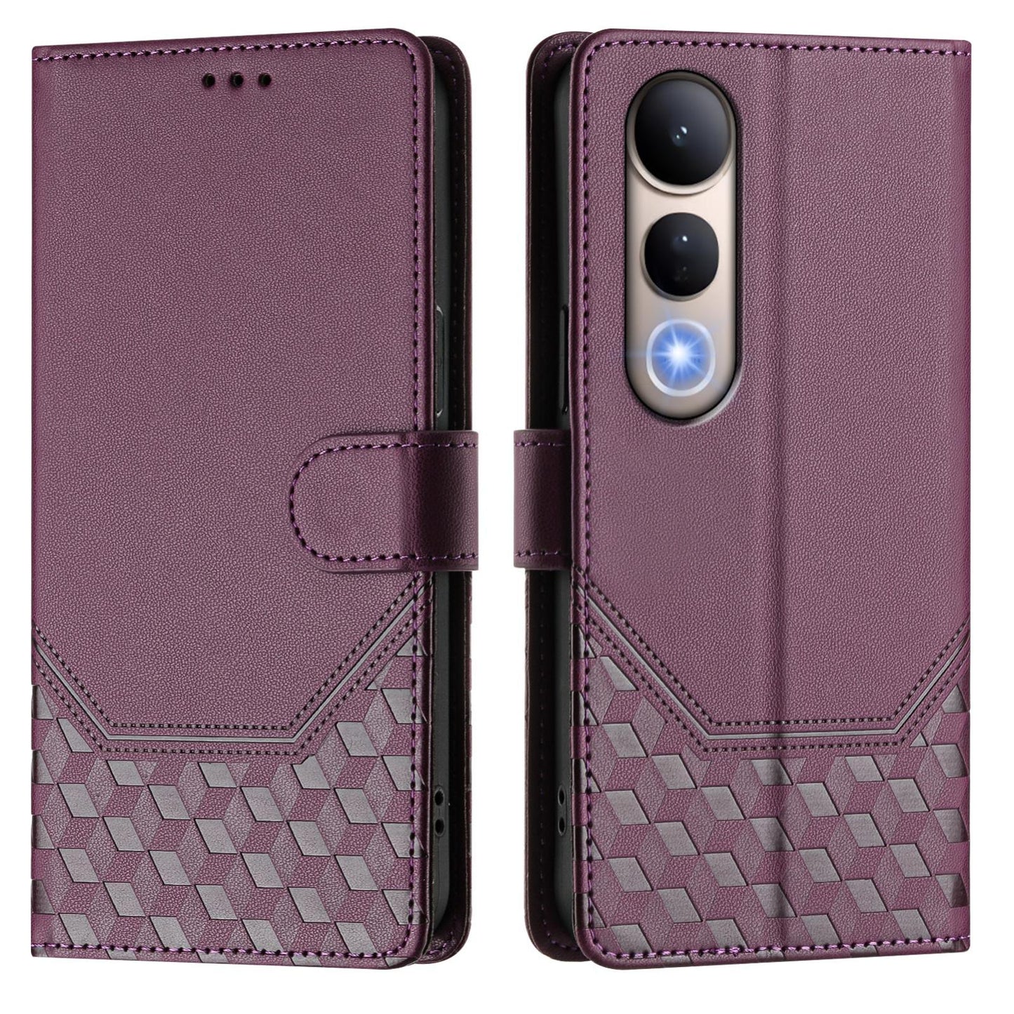 For vivo V50 Lite 5G Honeycomb Embossing RFID Leather Phone Case(Violet)