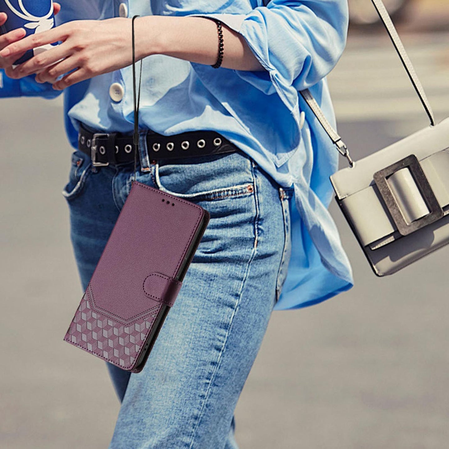 For vivo V50 Lite 5G Honeycomb Embossing RFID Leather Phone Case(Violet)