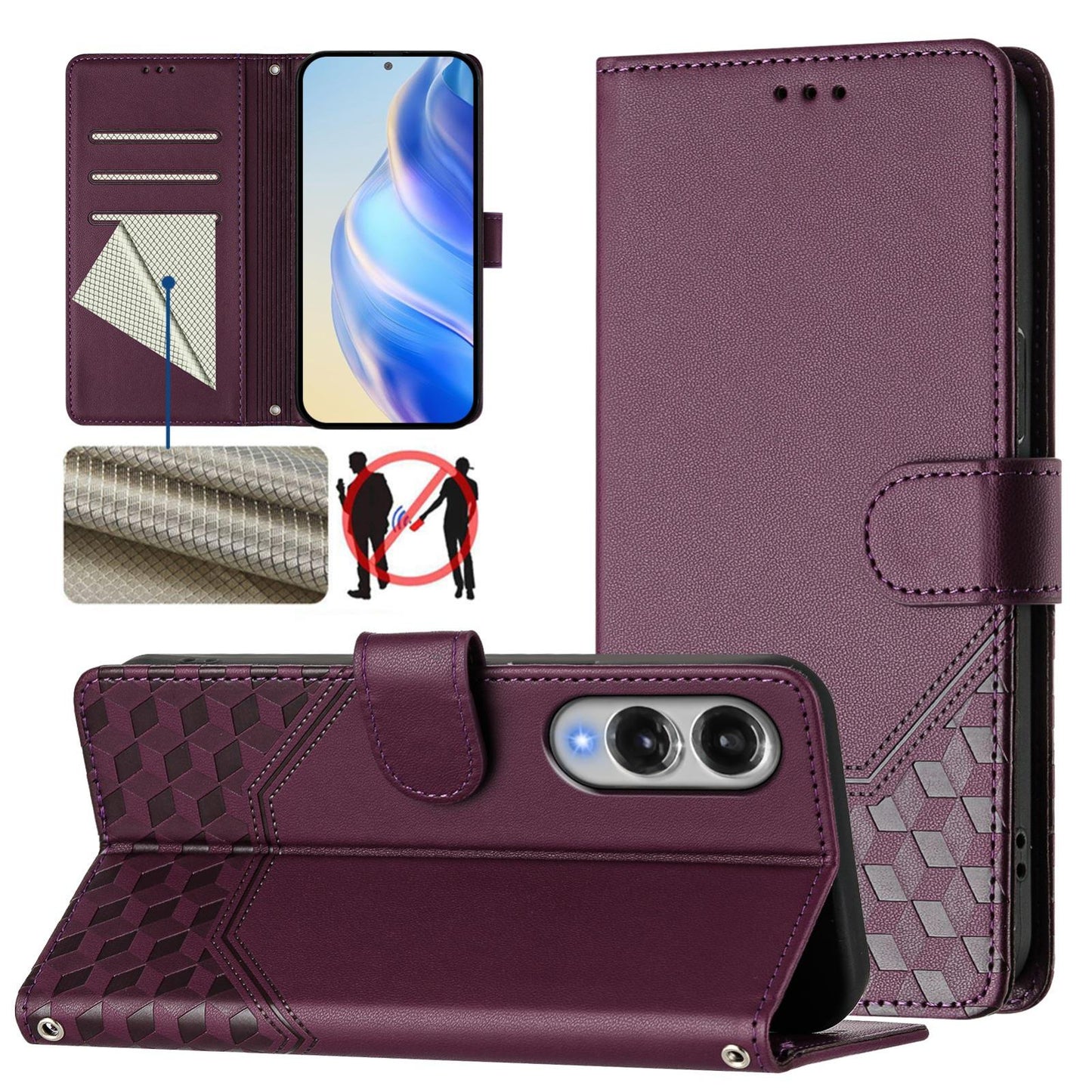 For Samsung Galaxy S25 Edge 5G Honeycomb Embossing RFID Leather Phone Case(Violet)