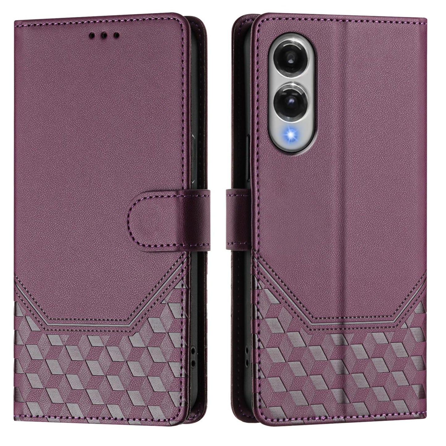 For Samsung Galaxy S25 Edge 5G Honeycomb Embossing RFID Leather Phone Case(Violet)