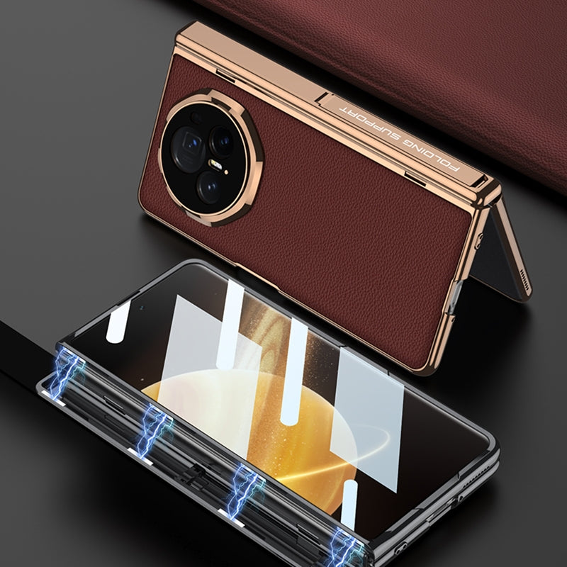 For Honor Magic V3 GKK Integrated Magnetic Fold Hinge Leather Shockproof Phone Case(Sand Gold)