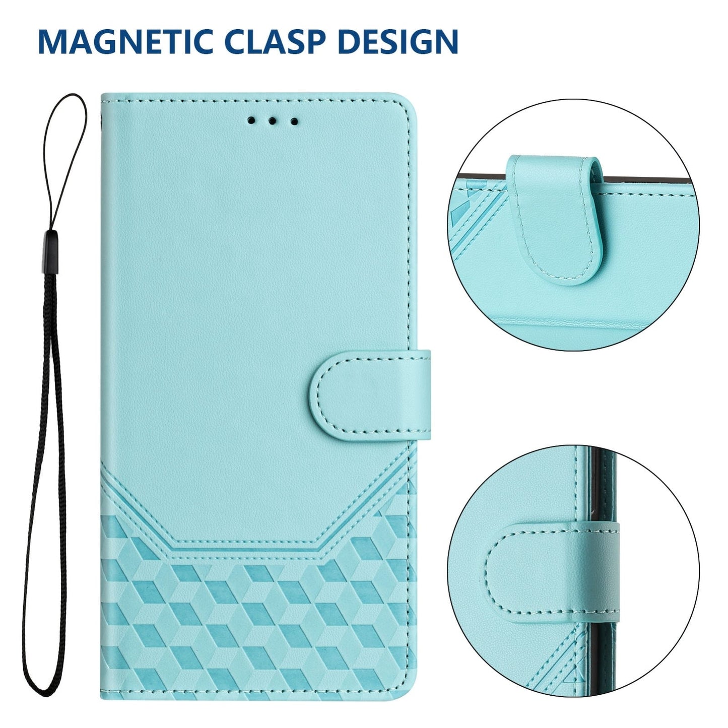 For Redmi 14C 4G Honeycomb Embossing RFID Leather Phone Case(Mint Green)
