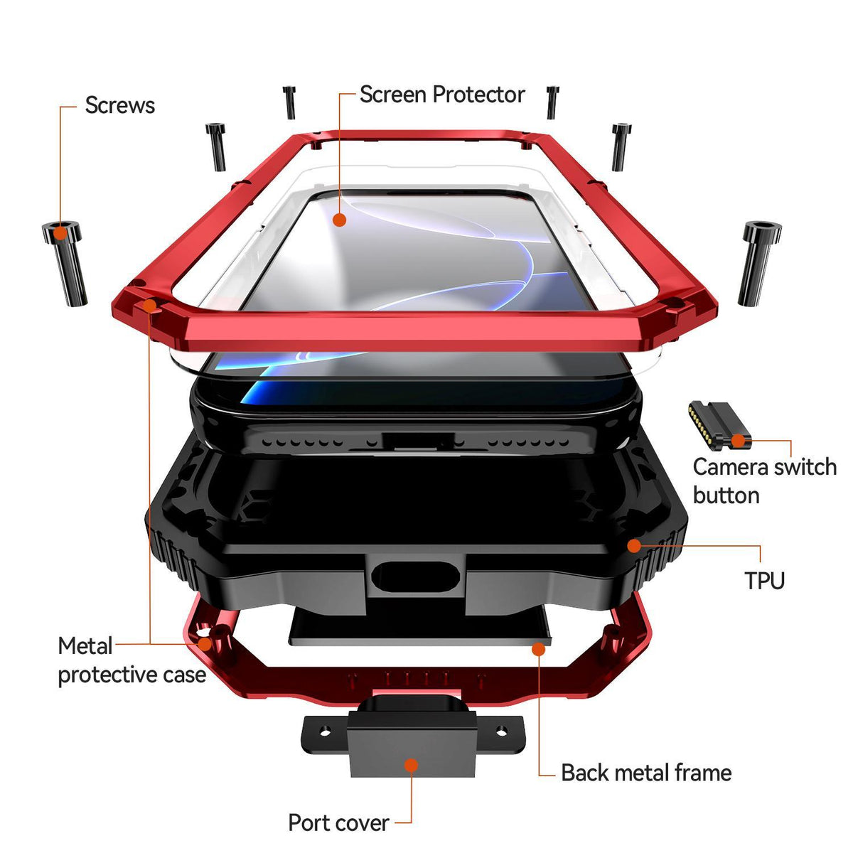 Compatible with iPhone 18 Pro R-JUST Life Waterproof Dustproof Shockproof Holder Phone Case - Red