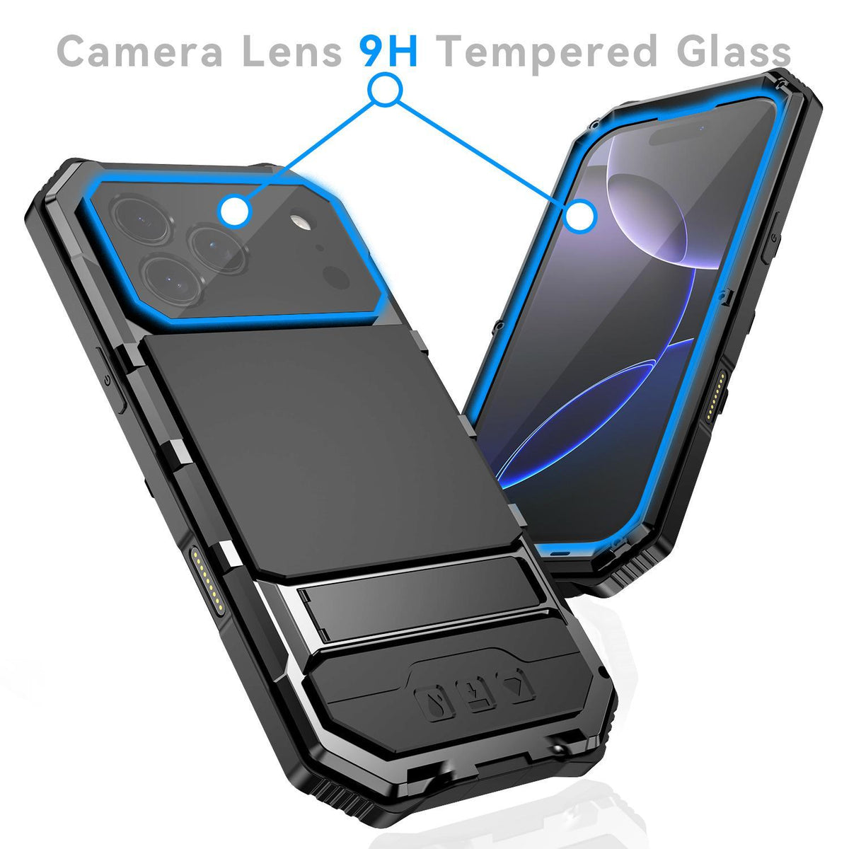 Compatible with iPhone 18 Pro Max R-JUST Life Waterproof Dustproof Shockproof Holder Phone Case - Black