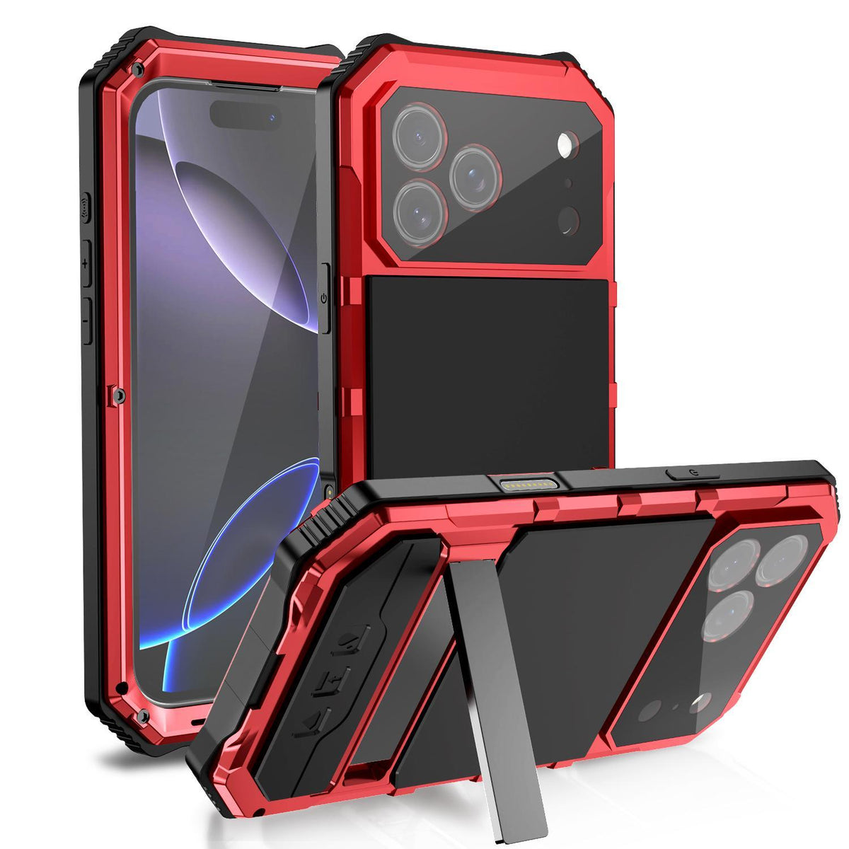 Compatible with iPhone 18 Pro Max R-JUST Life Waterproof Dustproof Shockproof Holder Phone Case - Red