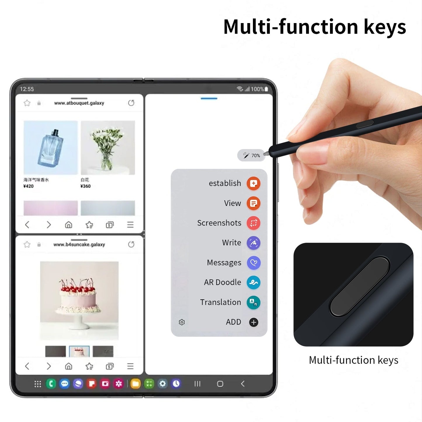 For Samsung Galaxy Z Fold6 / 5 / 4 / 3 Electromagnetic Stylus Pen with Pen Slot(Black)