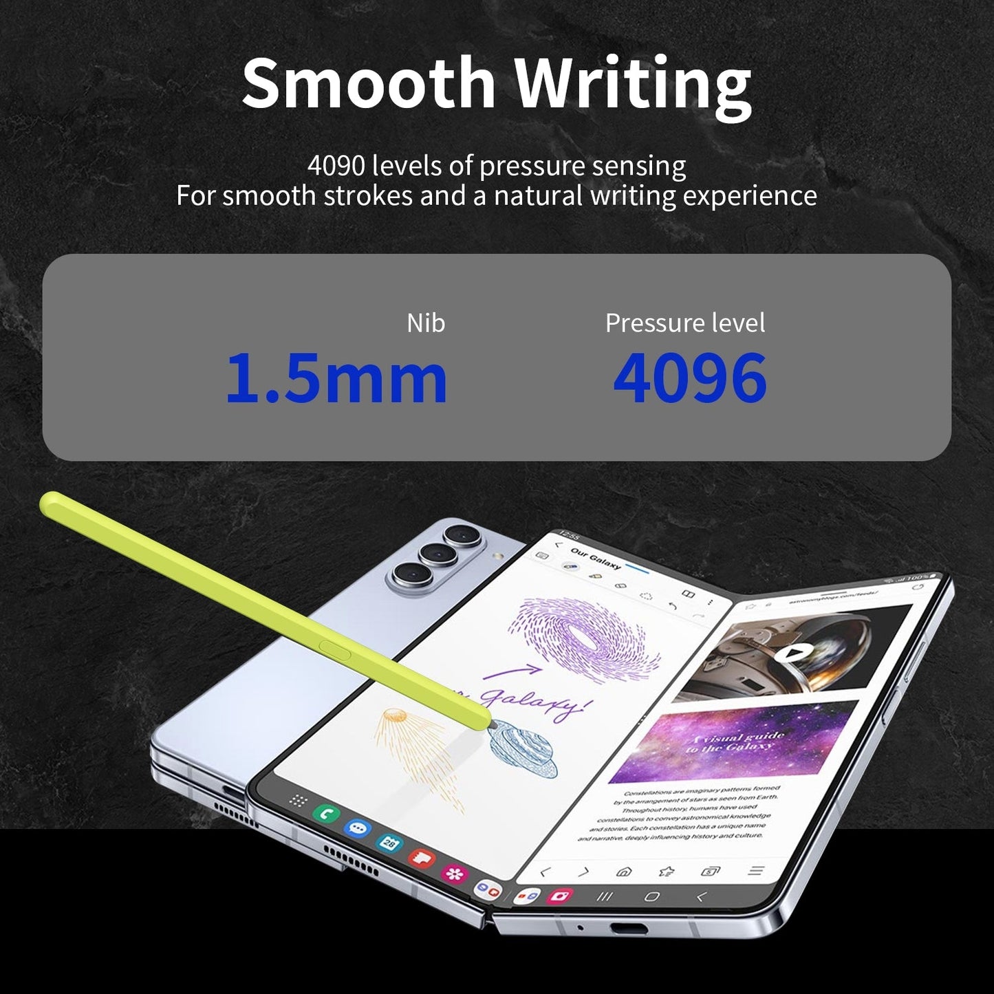 For Samsung Galaxy Z Fold6 / 5 / 4 / 3 Electromagnetic Stylus Pen with Pen Slot(Yellow Green)