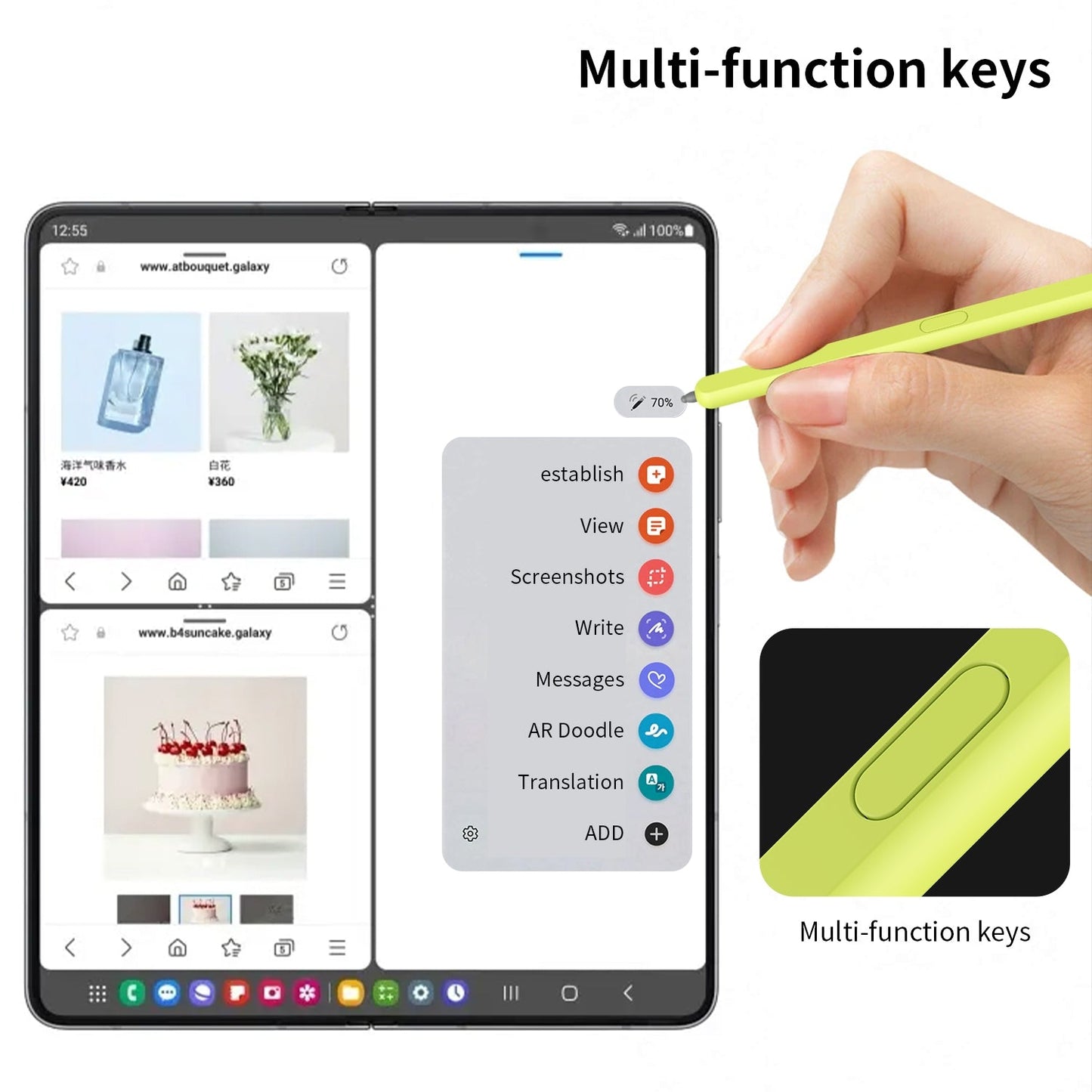 For Samsung Galaxy Z Fold6 / 5 / 4 / 3 Electromagnetic Stylus Pen with Pen Slot(Yellow Green)
