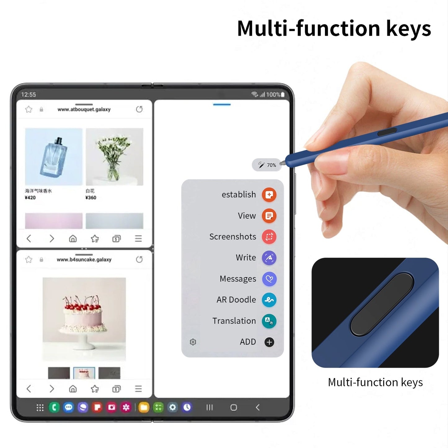 For Samsung Galaxy Z Fold6 / 5 / 4 / 3 Electromagnetic Stylus Pen with Pen Slot(Blue)