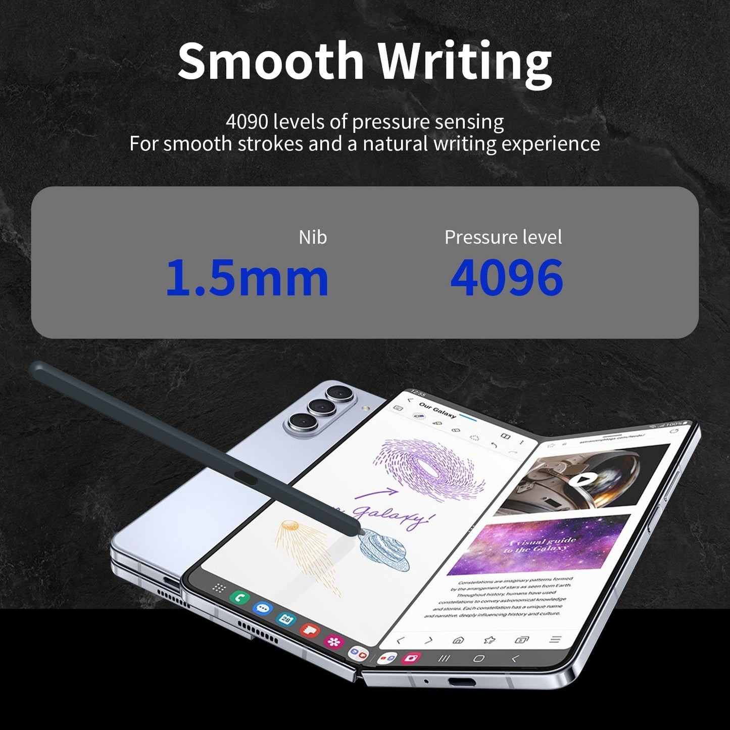 For Samsung Galaxy Z Fold6 / 5 / 4 / 3 Electromagnetic Stylus Pen with Pen Slot(Dark Grey)