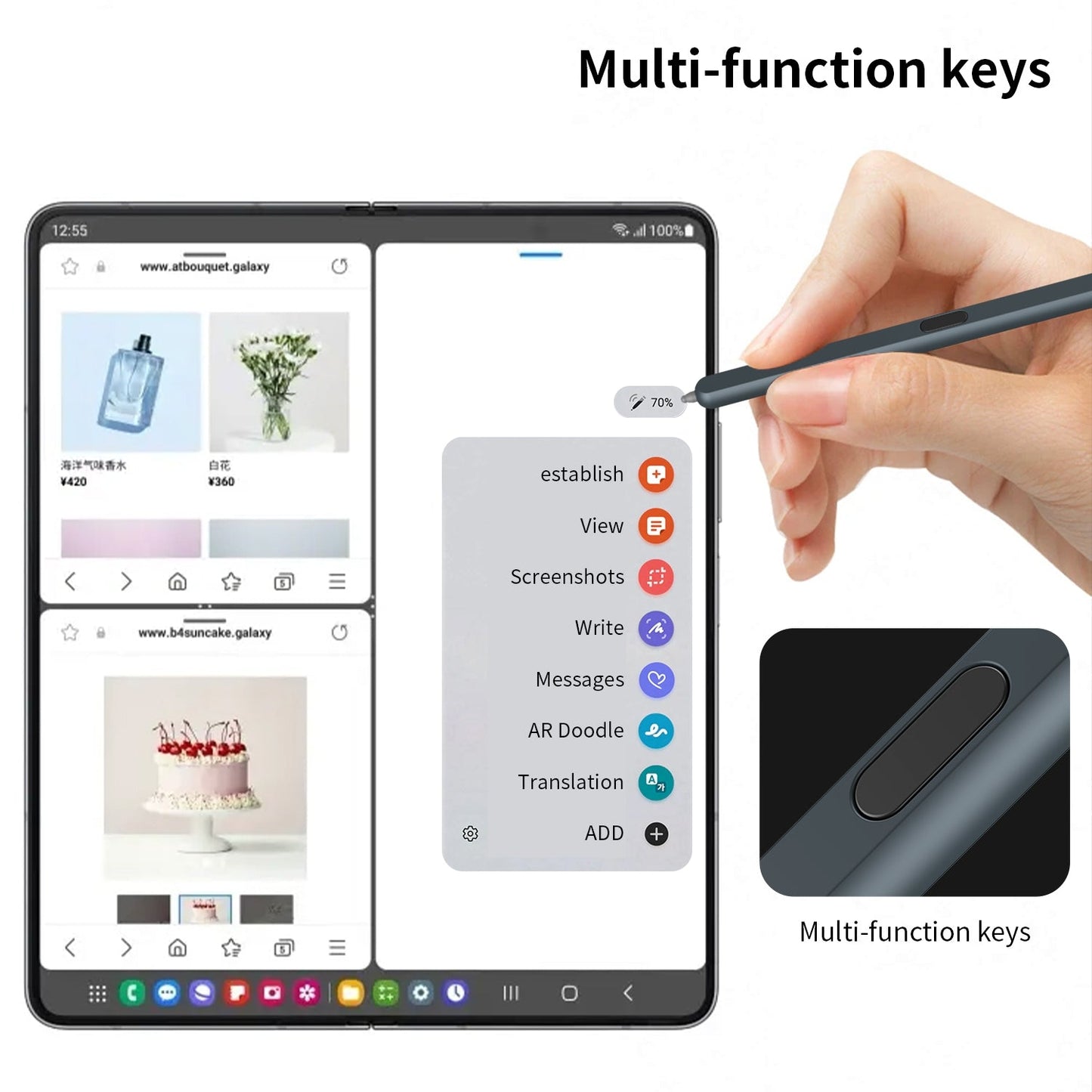 For Samsung Galaxy Z Fold6 / 5 / 4 / 3 Electromagnetic Stylus Pen with Pen Slot(Dark Grey)