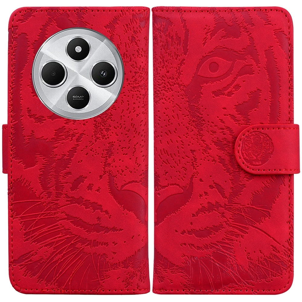 For Redmi 14C 4G Tiger Embossing Pattern Leather Phone Case(Red)
