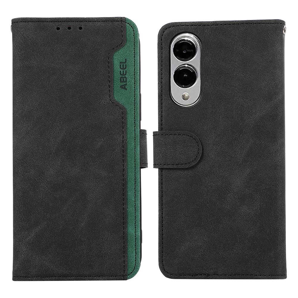 For Samsung Galaxy S25 Edge 5G ABEEL Color Block Magnetic RFID Leather Phone Case(Black-Green)