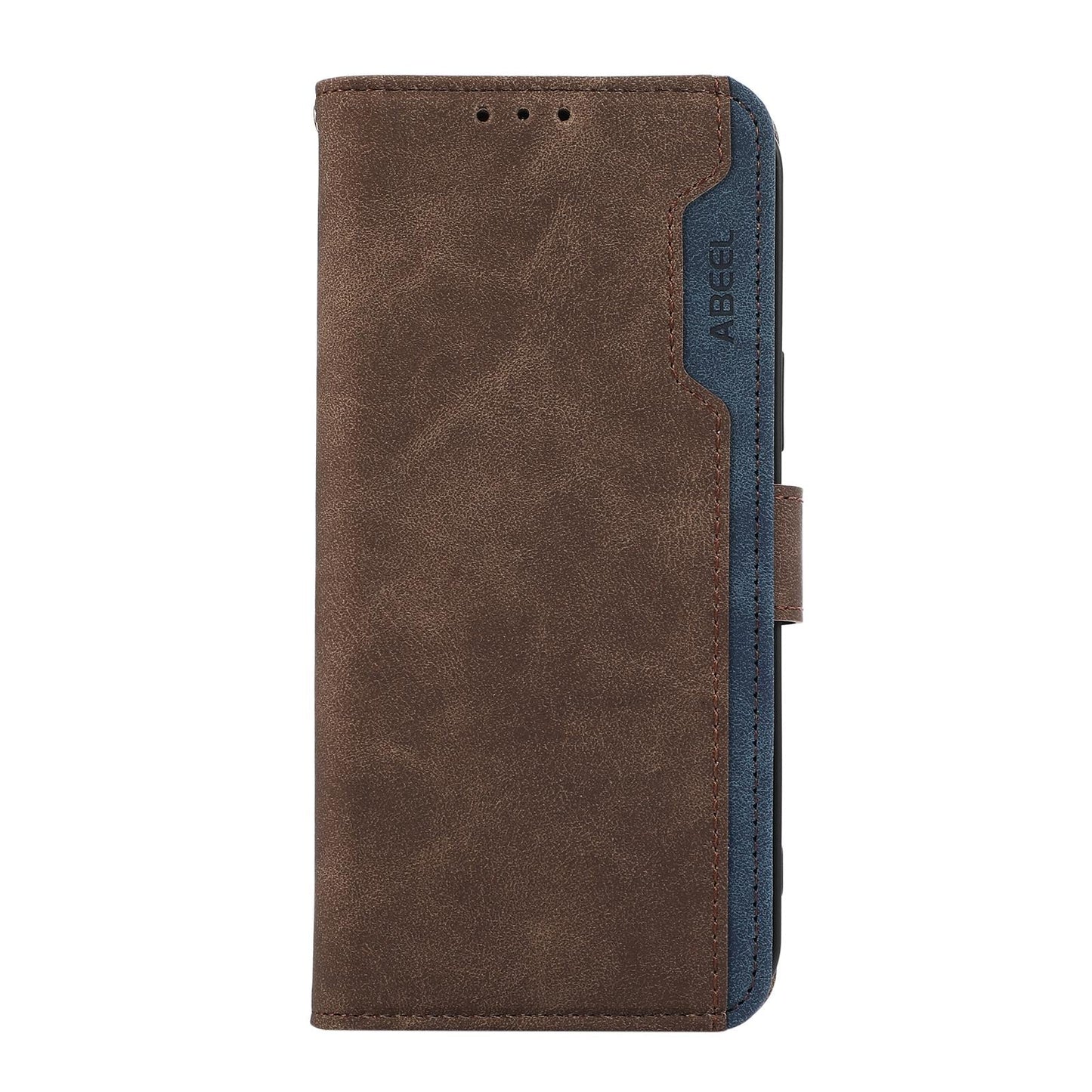 For Samsung Galaxy S25 Edge 5G ABEEL Color Block Magnetic RFID Leather Phone Case(Brown-Blue)