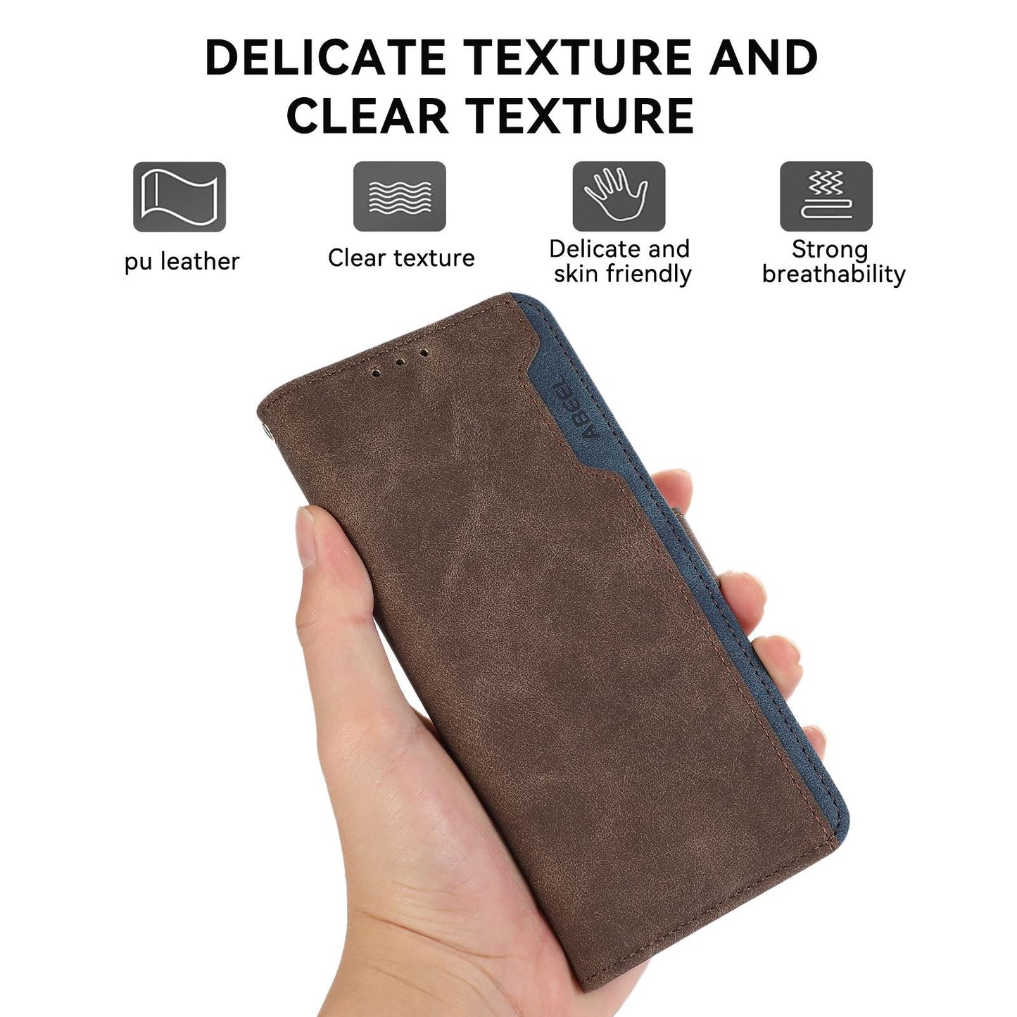 For Samsung Galaxy S25 Edge 5G ABEEL Color Block Magnetic RFID Leather Phone Case(Brown-Blue)