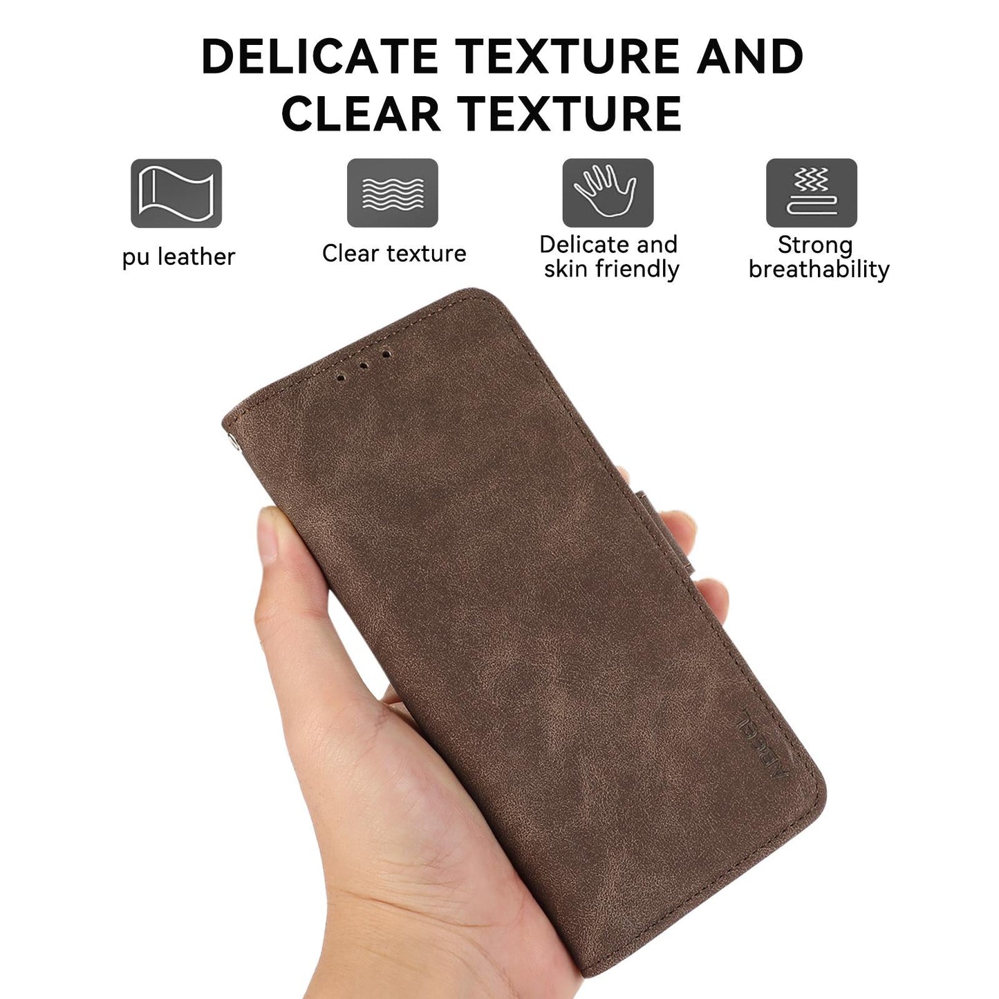 For Samsung Galaxy S25 Edge 5G ABEEL Frosted Magnetic RFID Leather Phone Case(Brown)