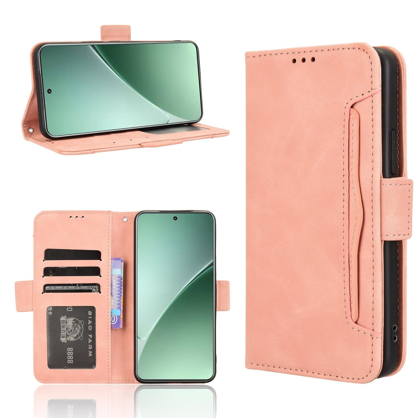For Xiaomi 15 Pro Skin Feel Calf Texture Card Slots Leather Phone Case(Pink)