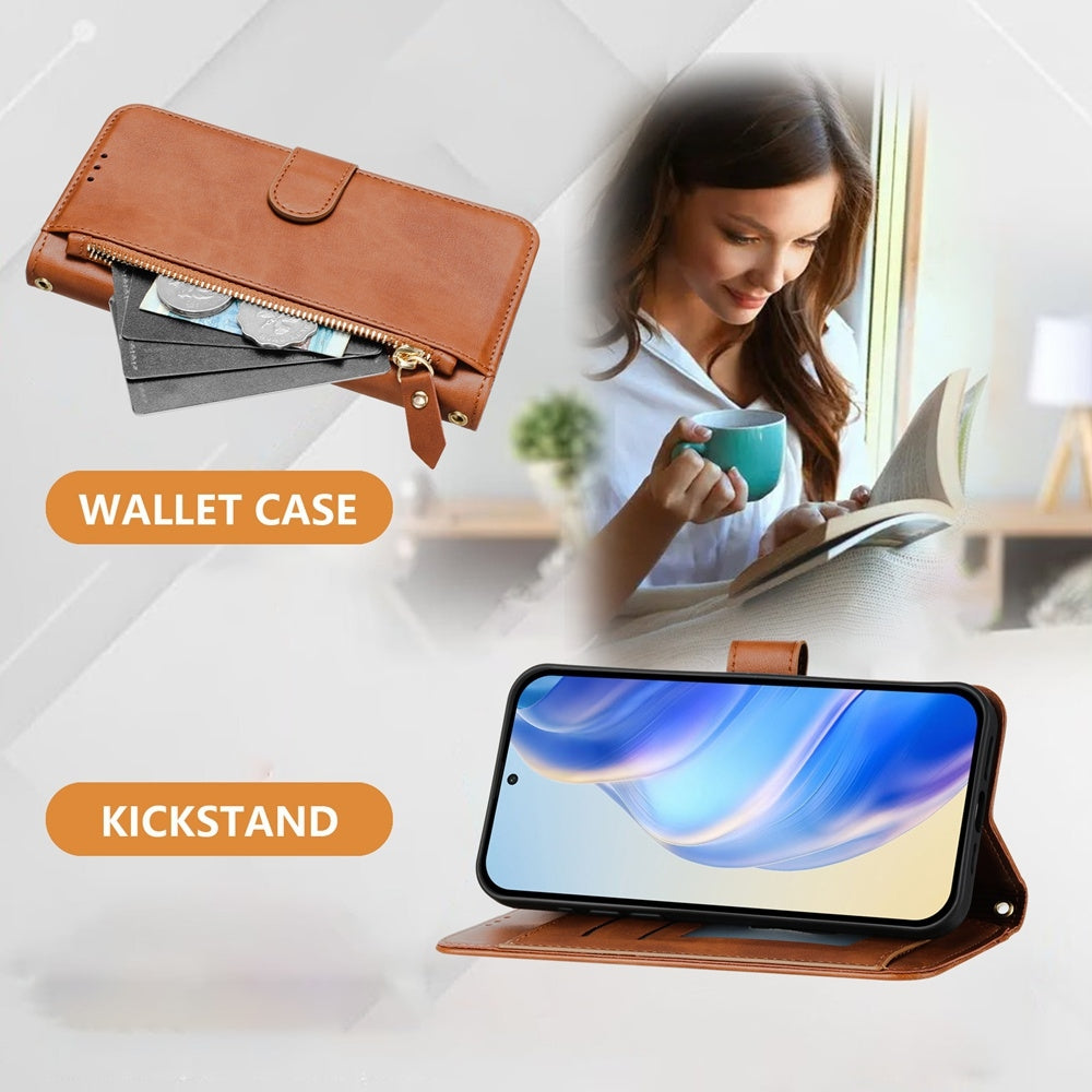 For iPhone 16e Multi-Card Slots Zipper Wallet Leather Phone Case(Brown)