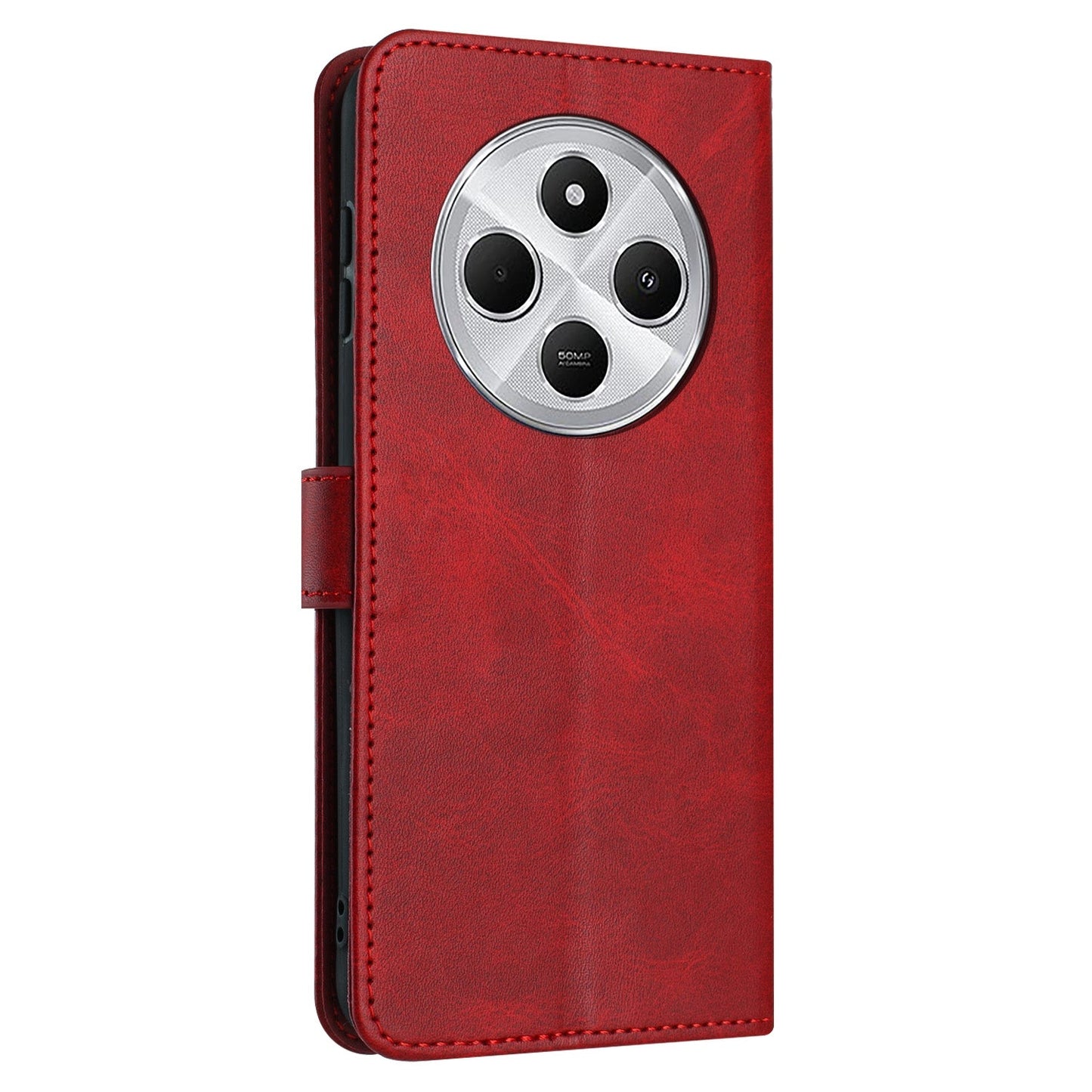 For Redmi 14C 4G Solid Calf Texture Flip Leather Phone Case(Red)