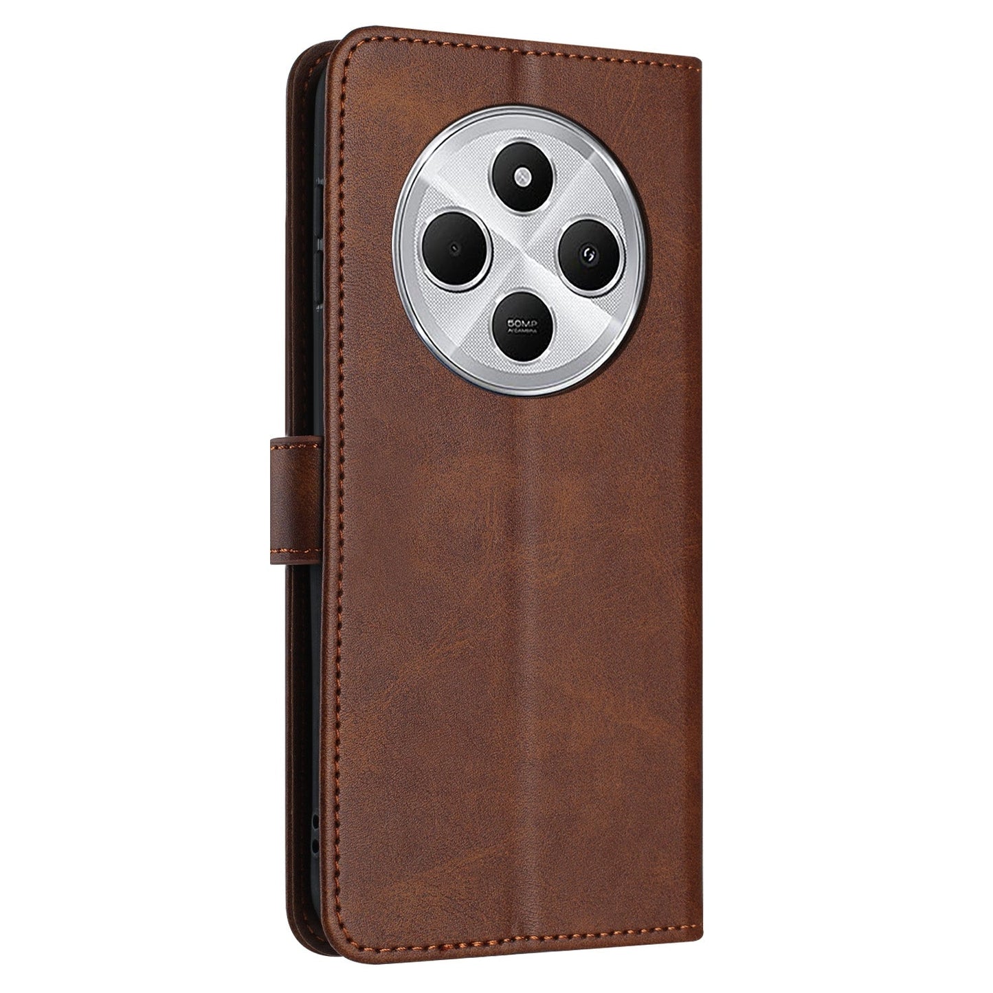 For Redmi 14C 4G Solid Calf Texture Flip Leather Phone Case(Brown)