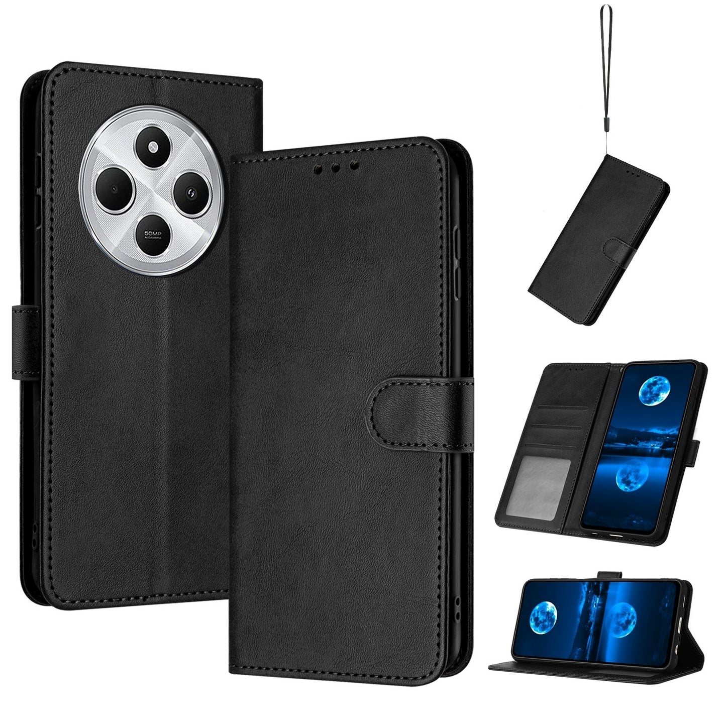 For Redmi 14C 4G Solid Calf Texture Flip Leather Phone Case(Black)