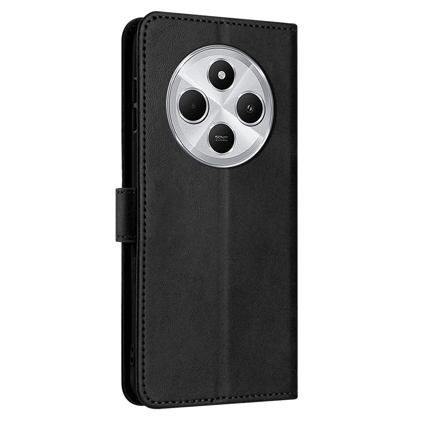 For Redmi 14C 4G Solid Calf Texture Flip Leather Phone Case(Black)