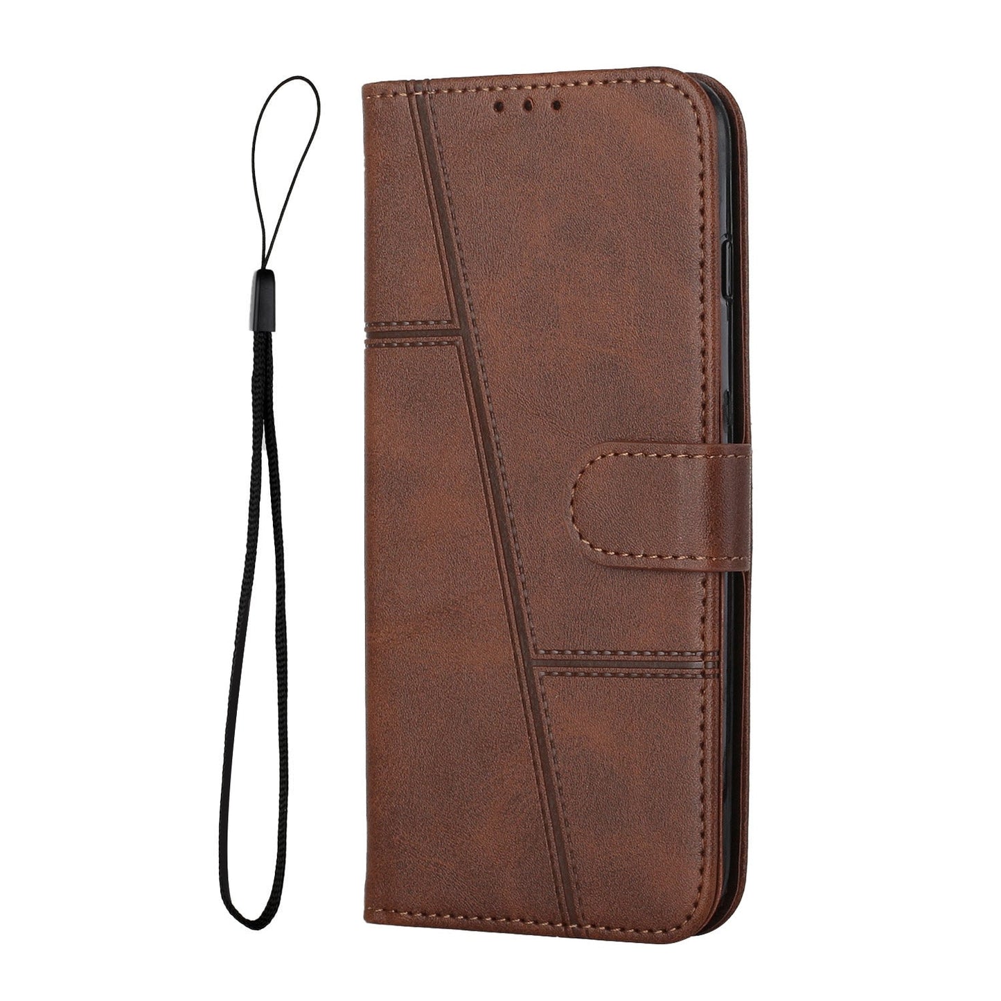 For Redmi 14C 4G Stitching Calf Texture Buckle Leather Phone Case(Brown)