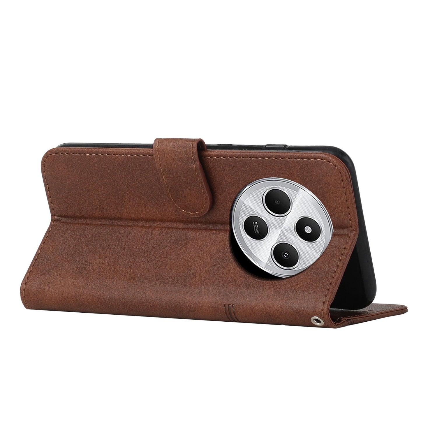 For Redmi 14C 4G Stitching Calf Texture Buckle Leather Phone Case(Brown)