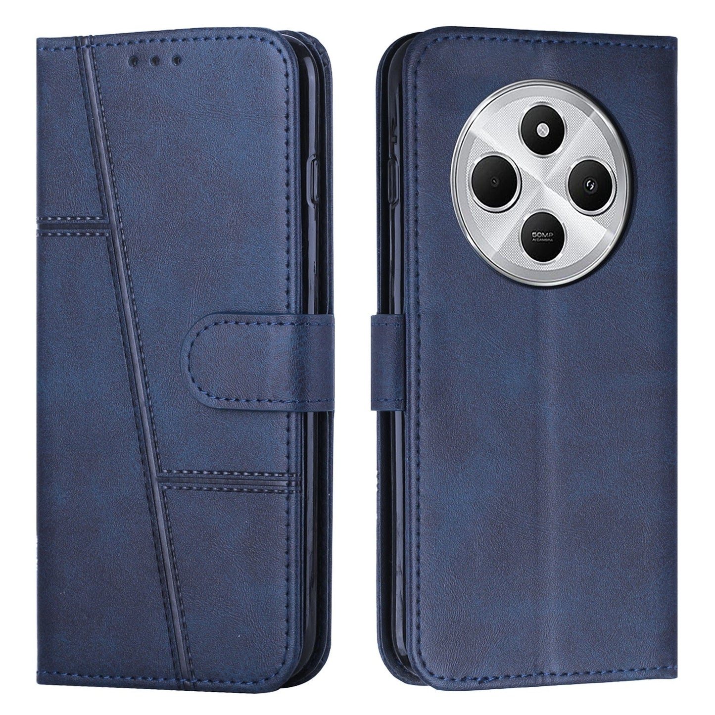 For Redmi 14C 4G Stitching Calf Texture Buckle Leather Phone Case(Blue)