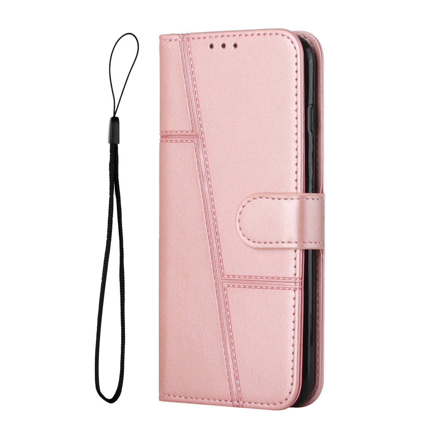 For Redmi 14C 4G Stitching Calf Texture Buckle Leather Phone Case(Rose Gold)