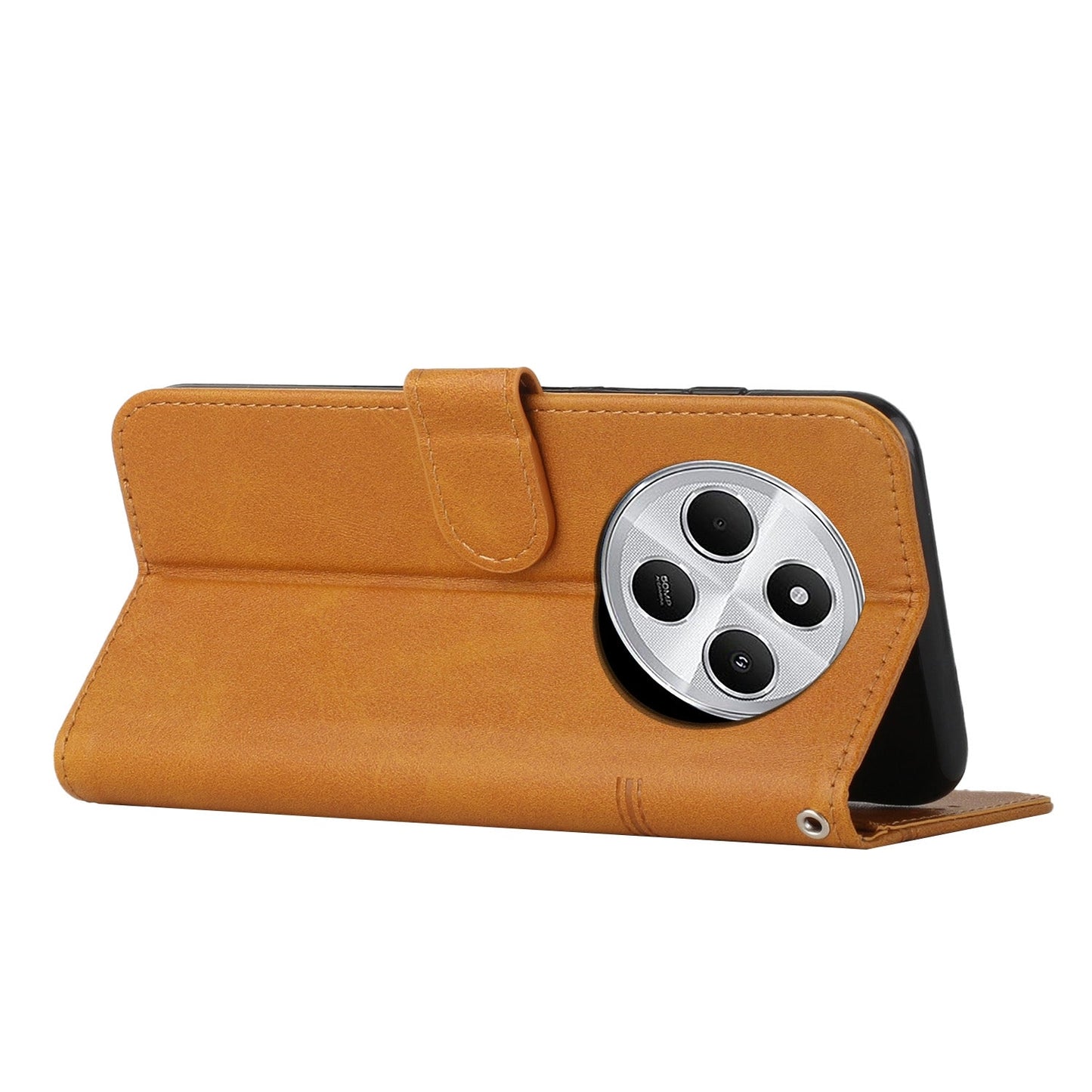 For Redmi 14C 4G Stitching Calf Texture Buckle Leather Phone Case(Yellow)