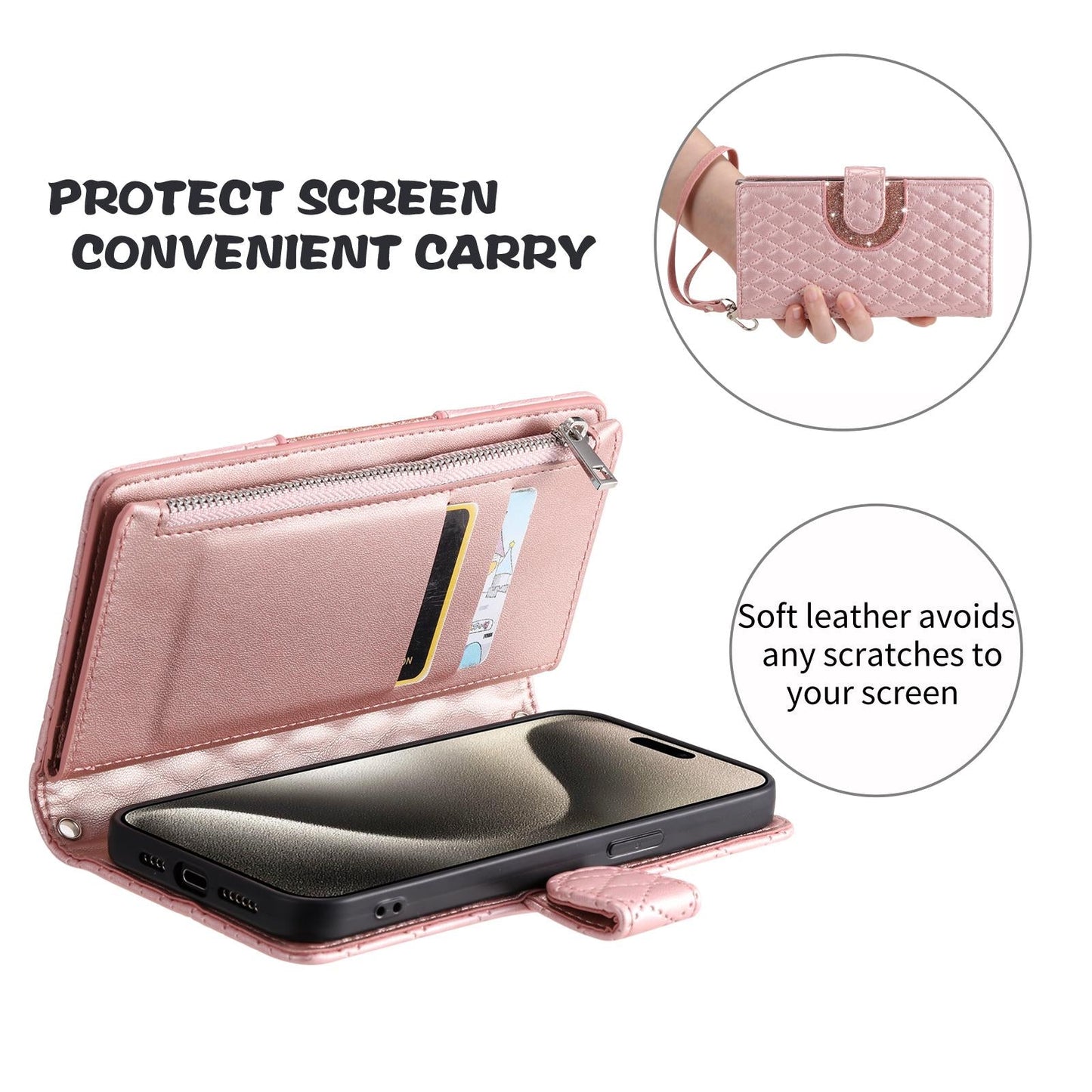 For Samsung Galaxy S25 Edge 5G Glitter Lattice Zipper Wallet Leather Phone Case(Rose Gold)