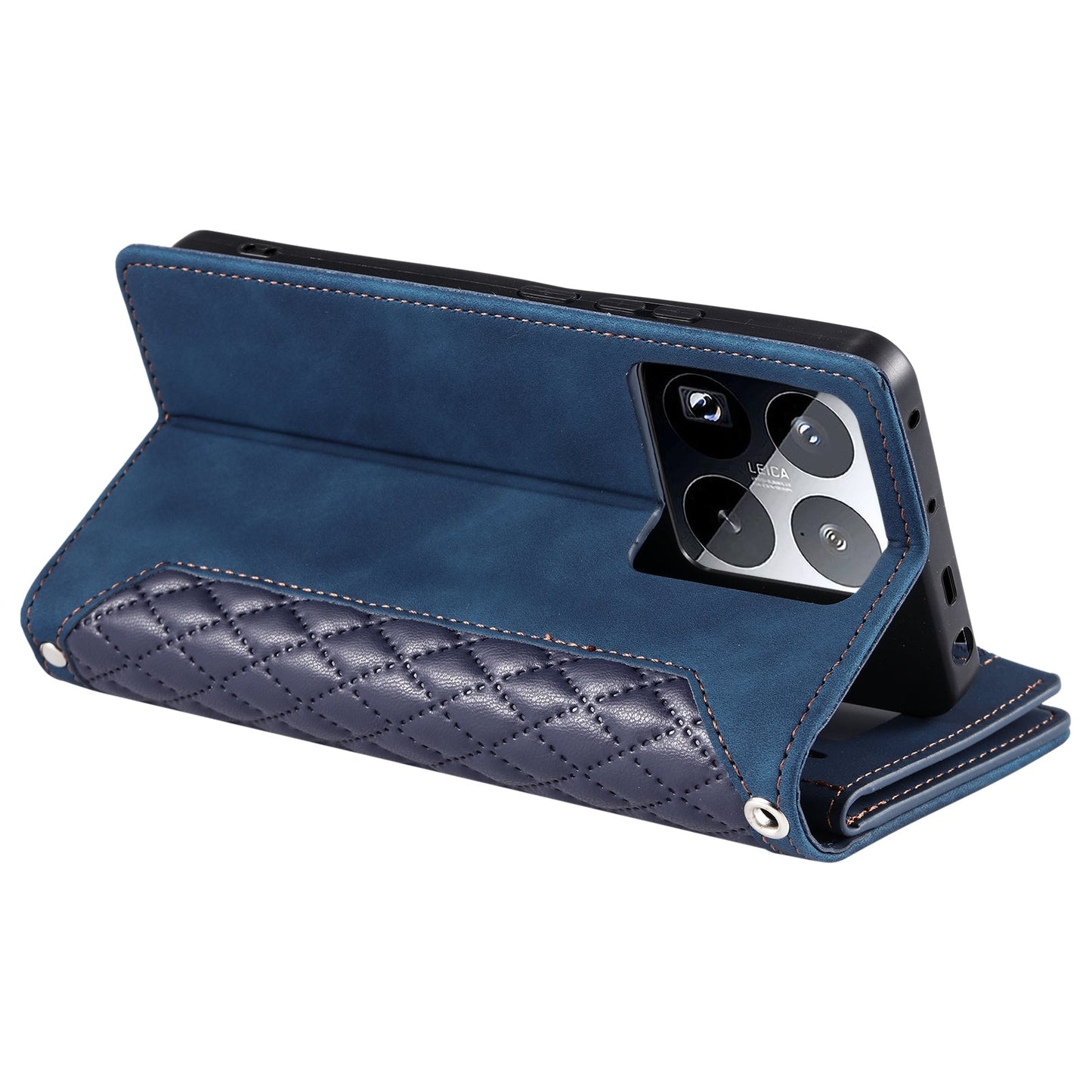 For Xiaomi 15 Pro Grid Texture Zipper Leather Phone Case with Lanyard(Blue)