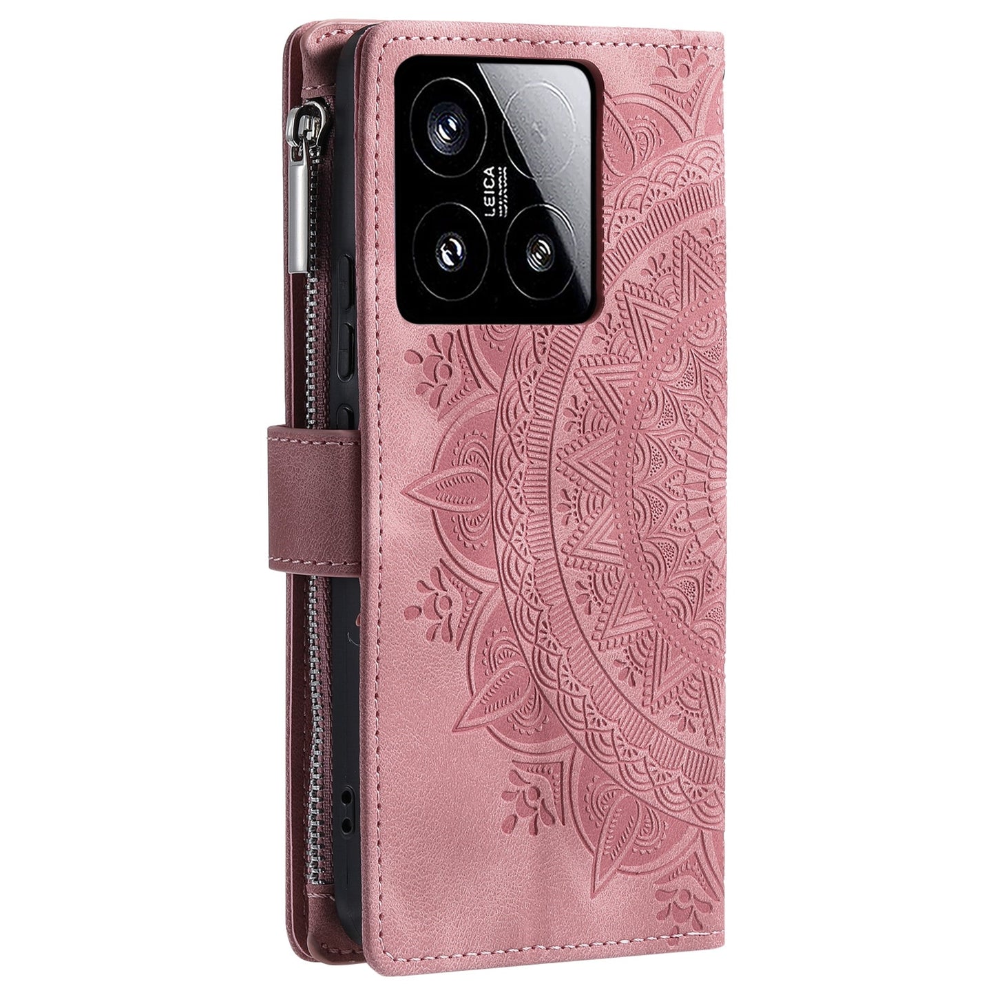 For Xiaomi 15 Multi-Card Totem Zipper Leather Phone Case(Pink)