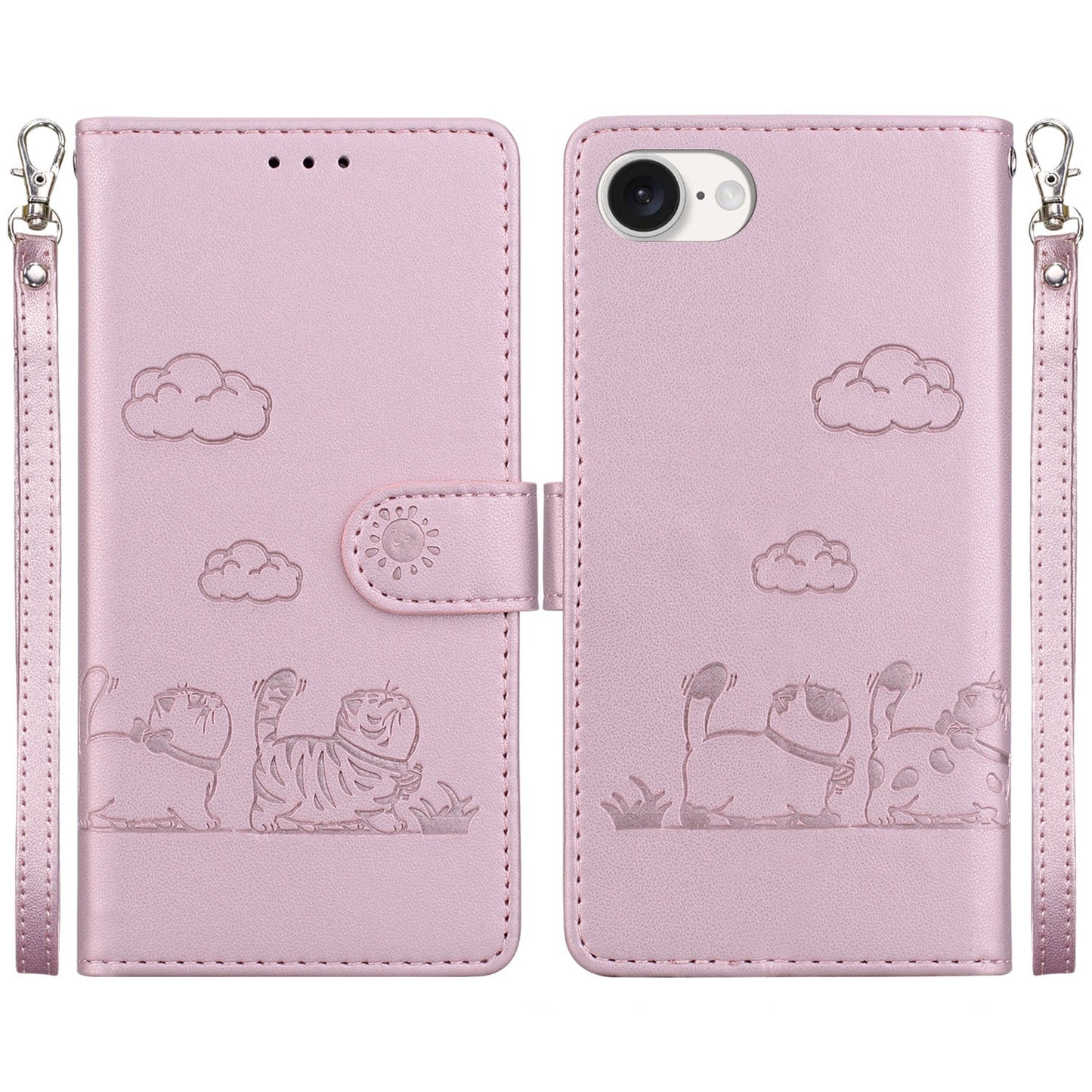 For iPhone 16e Cute Cats RFID Leather Phone Case(Rose Gold)