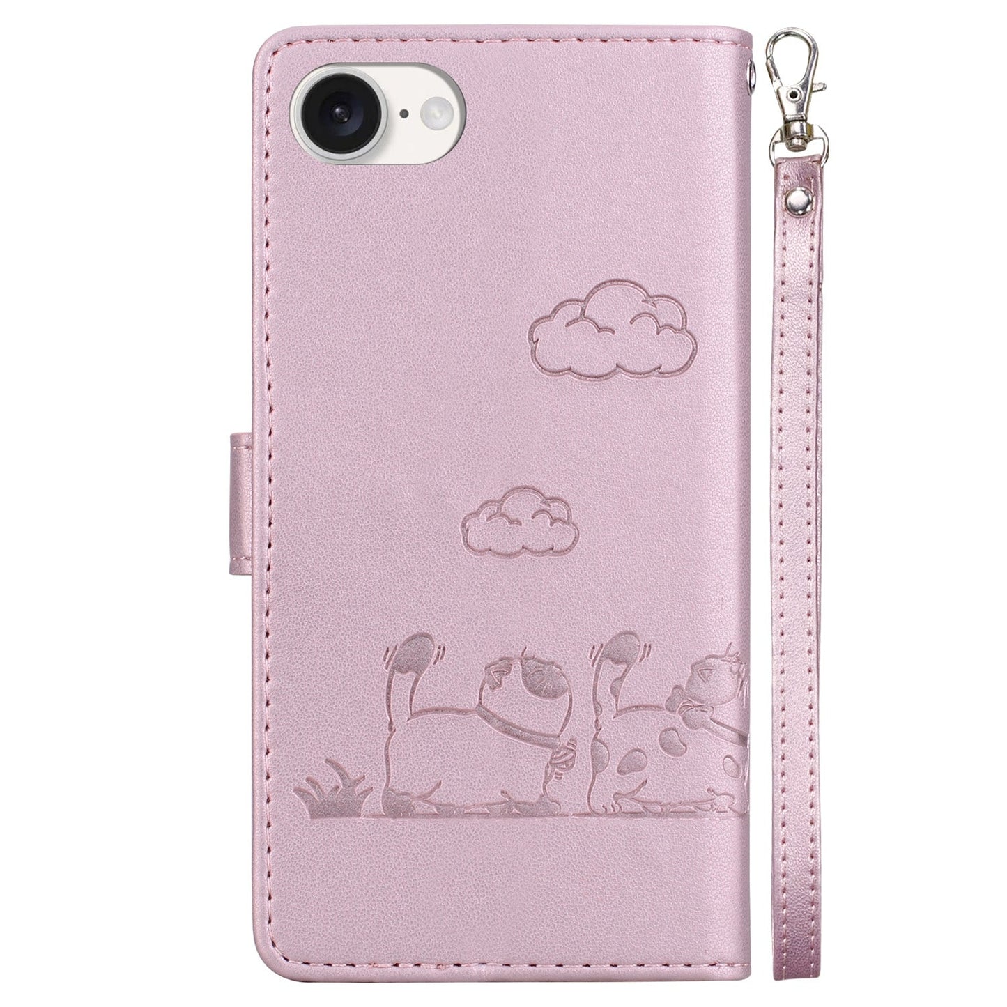 For iPhone 16e Cute Cats RFID Leather Phone Case(Rose Gold)