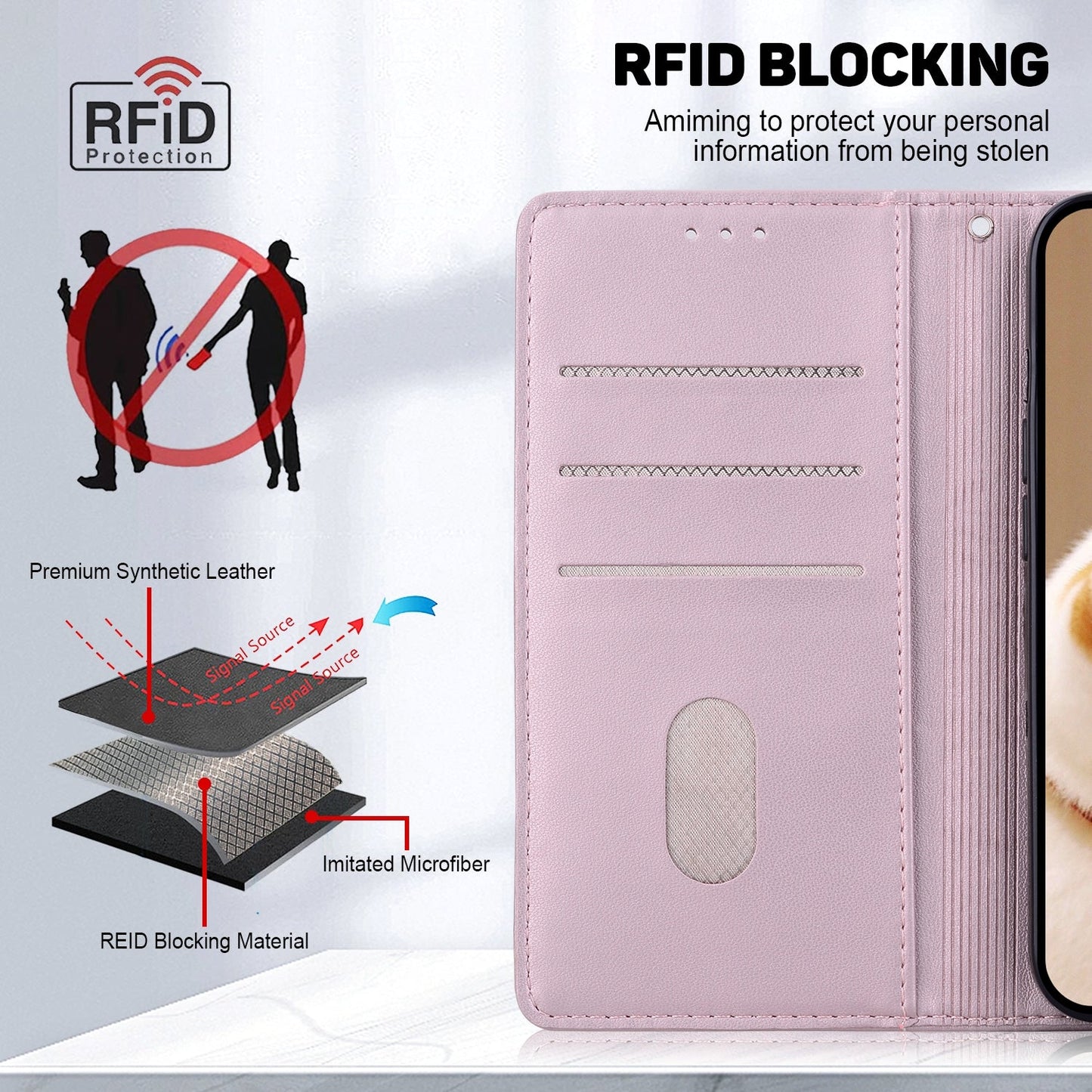 For iPhone 16e Cute Cats RFID Leather Phone Case(Rose Gold)