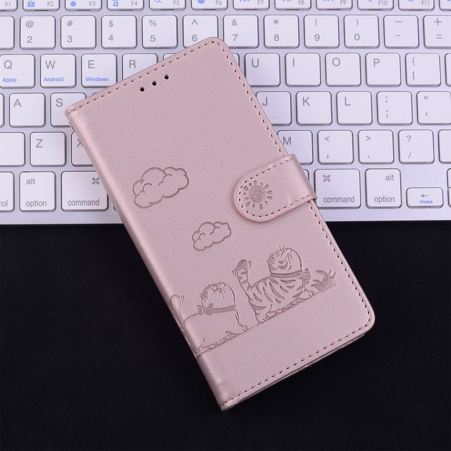 For iPhone 16e Cute Cats RFID Leather Phone Case(Rose Gold)
